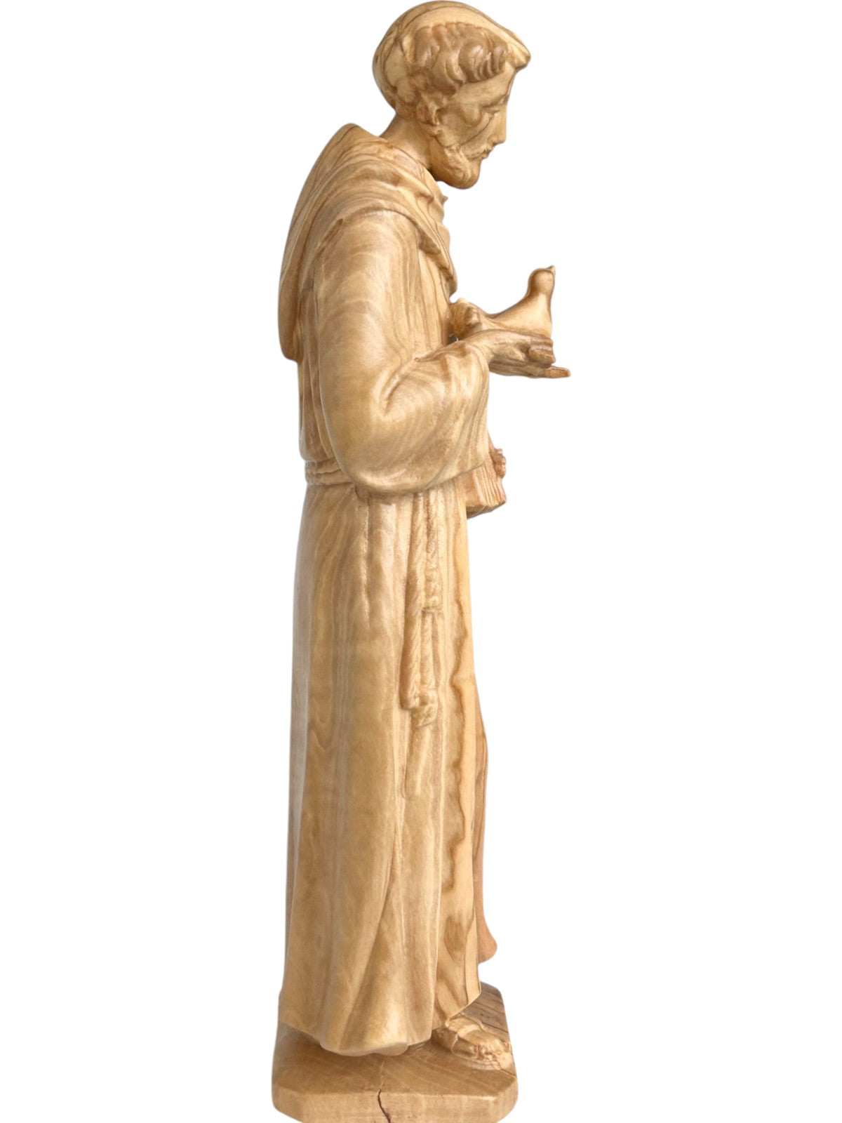 Heiliger Franziskus von Assisi mit Taube aus Holz - mit Ölfarben lasiert