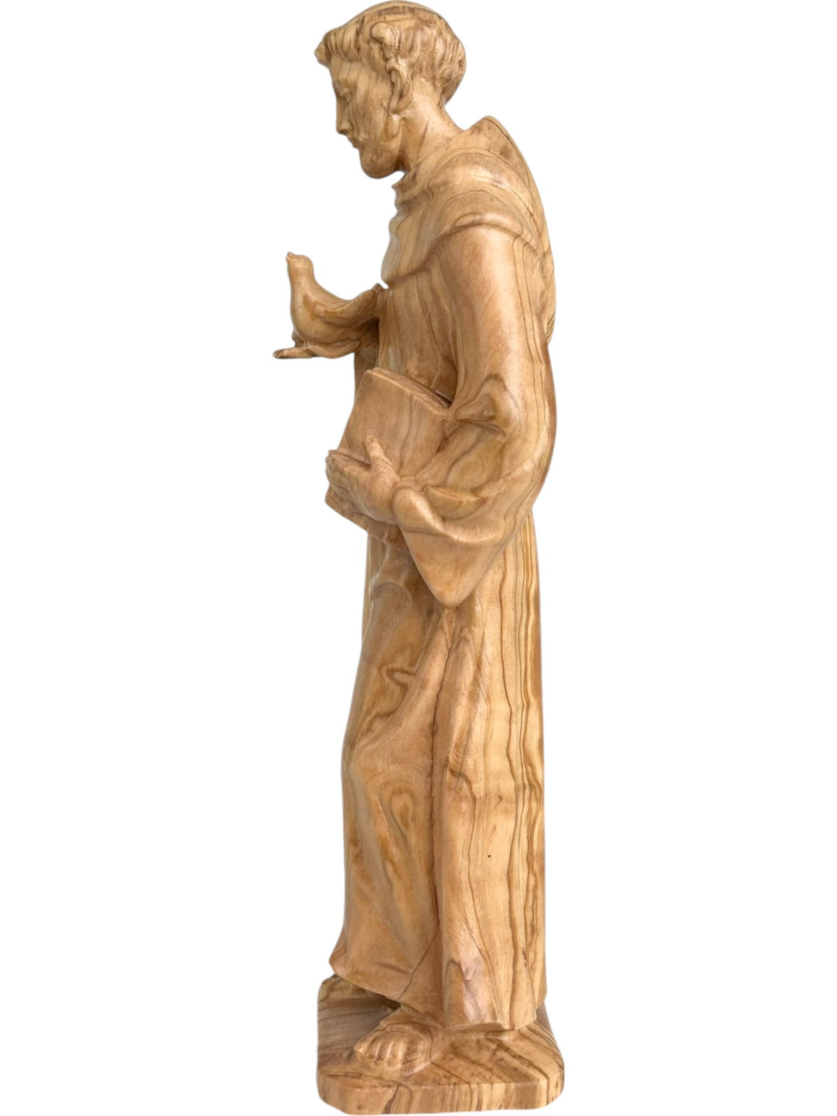 Heiliger Franziskus von Assisi mit Taube aus Holz - mit Ölfarben lasiert