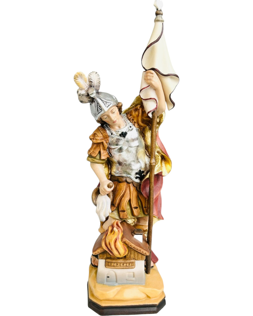 Saint Florian with Flag wood carved statue - color
