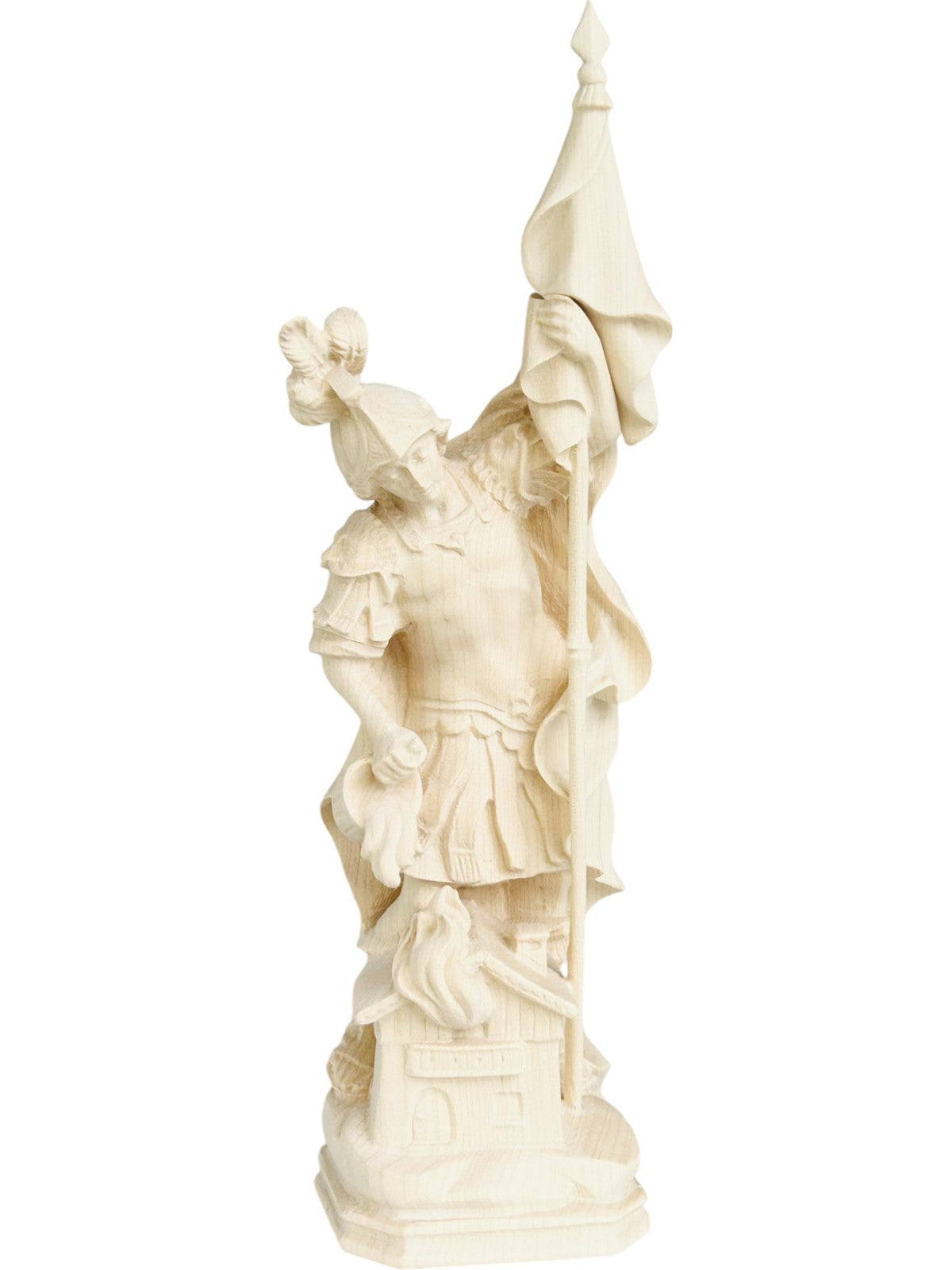 Saint Florian sculpté en bois avec drapeau