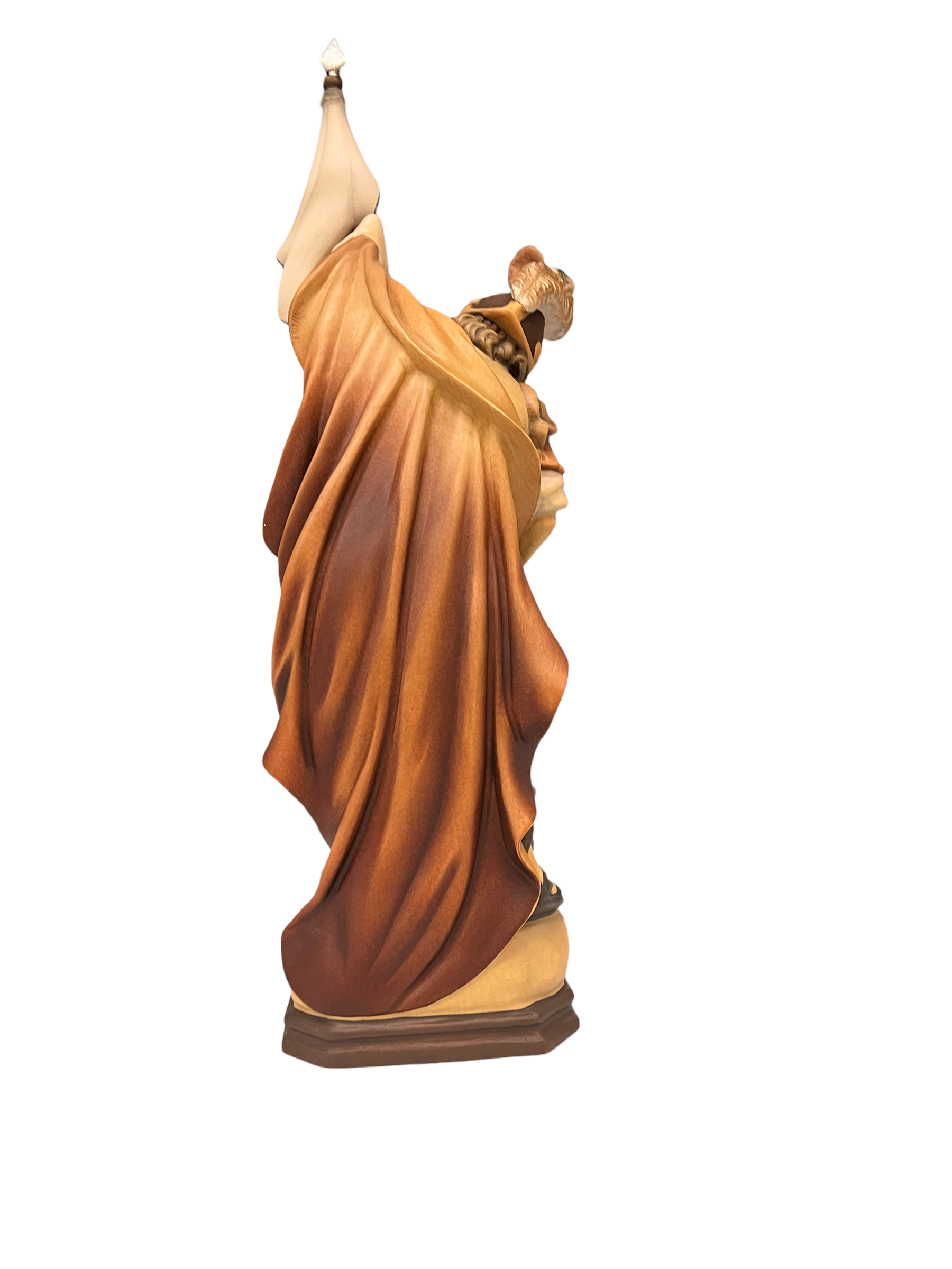 Saint Florian sculpté en bois avec drapeau