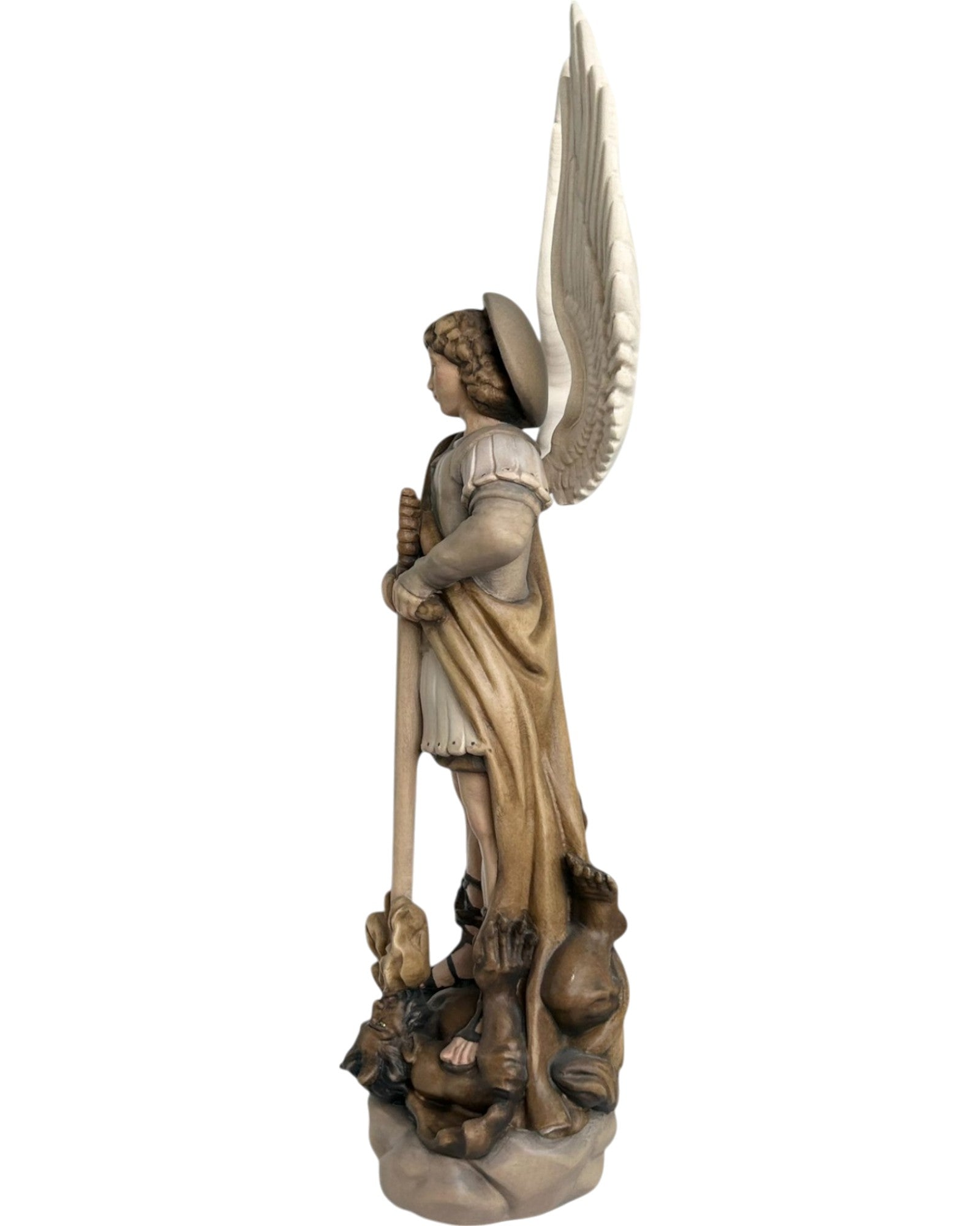 Saint Michel Archange avec épée et diable en bois