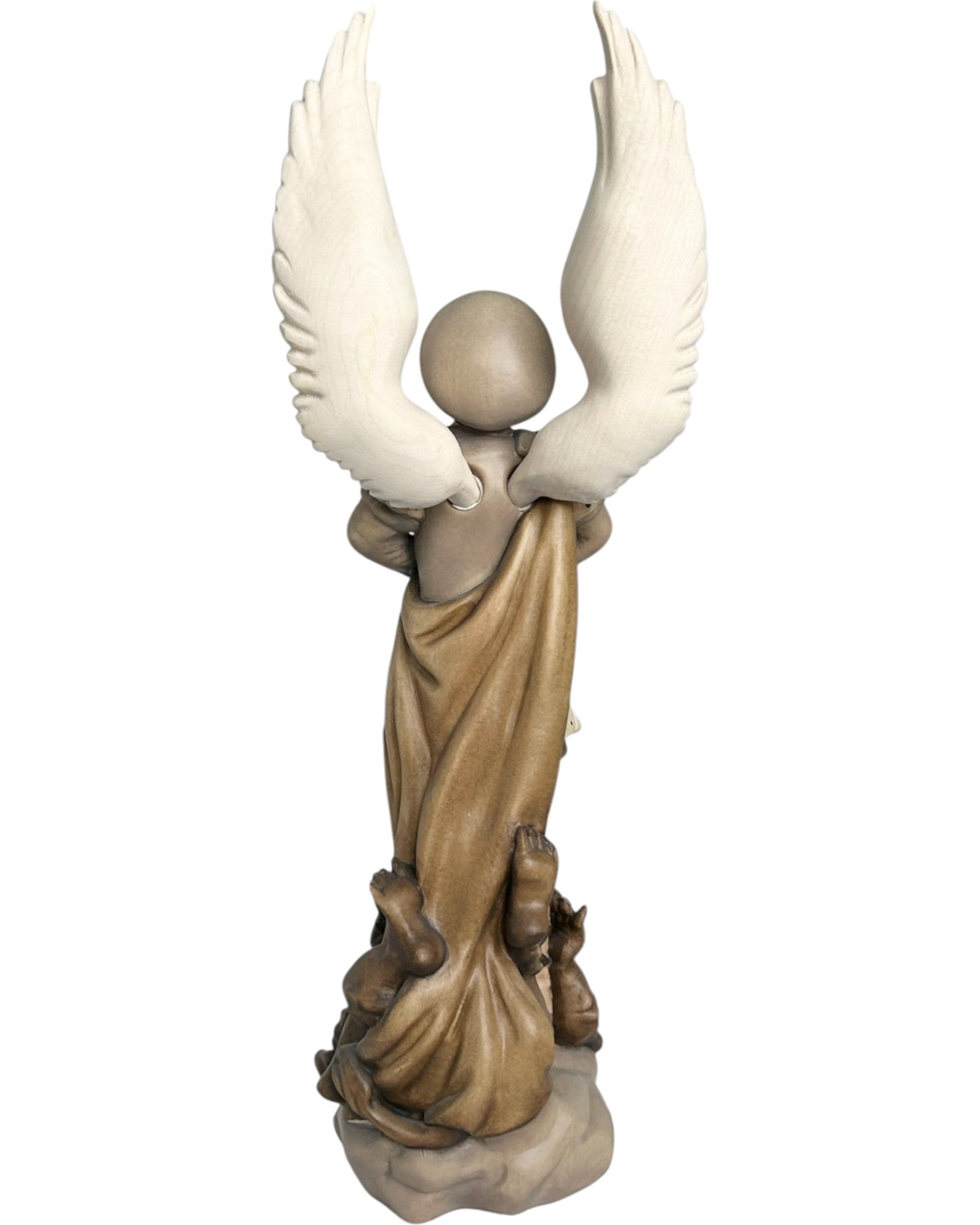 Saint Michel Archange avec épée et diable en bois