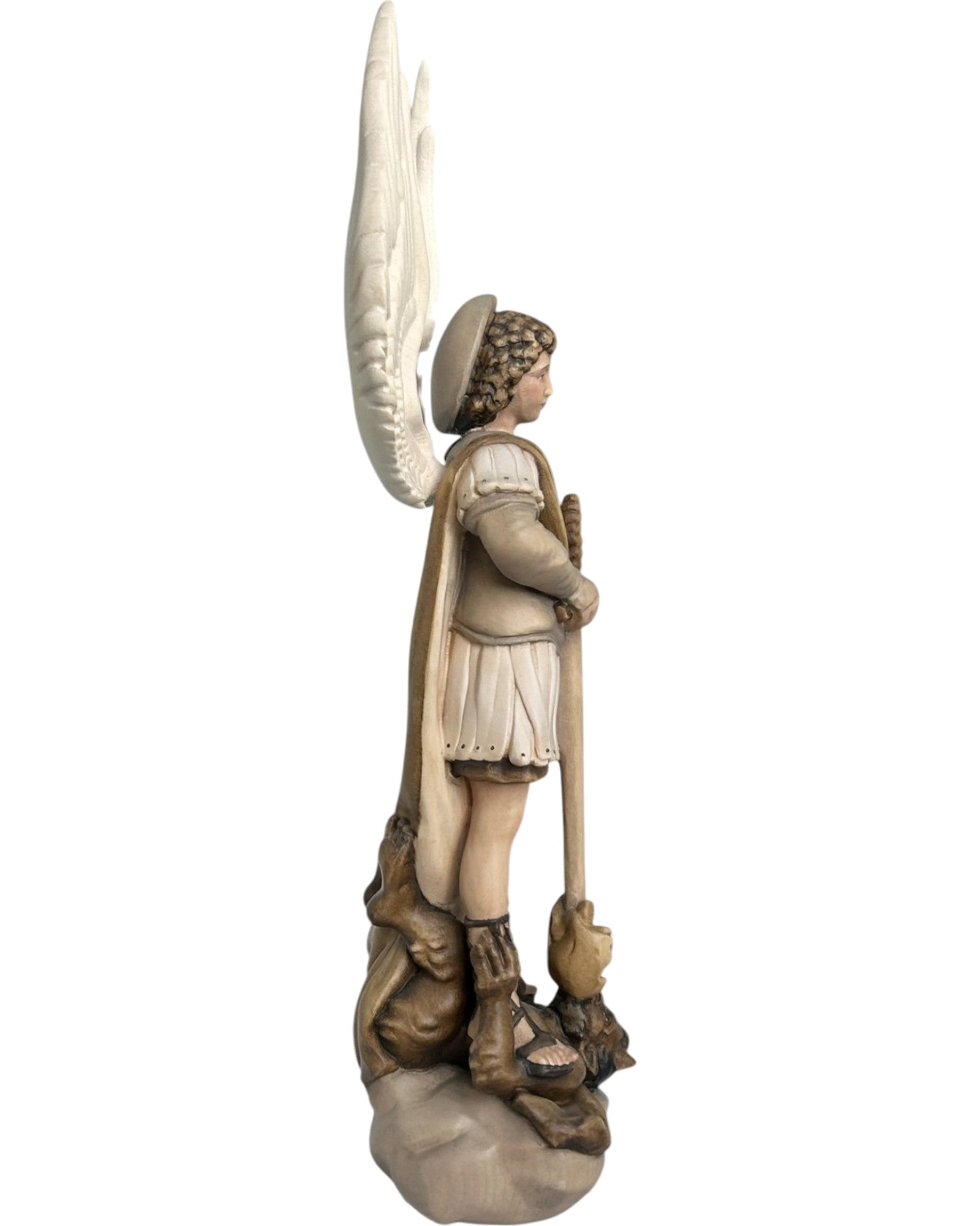 Saint Michel Archange avec épée et diable en bois