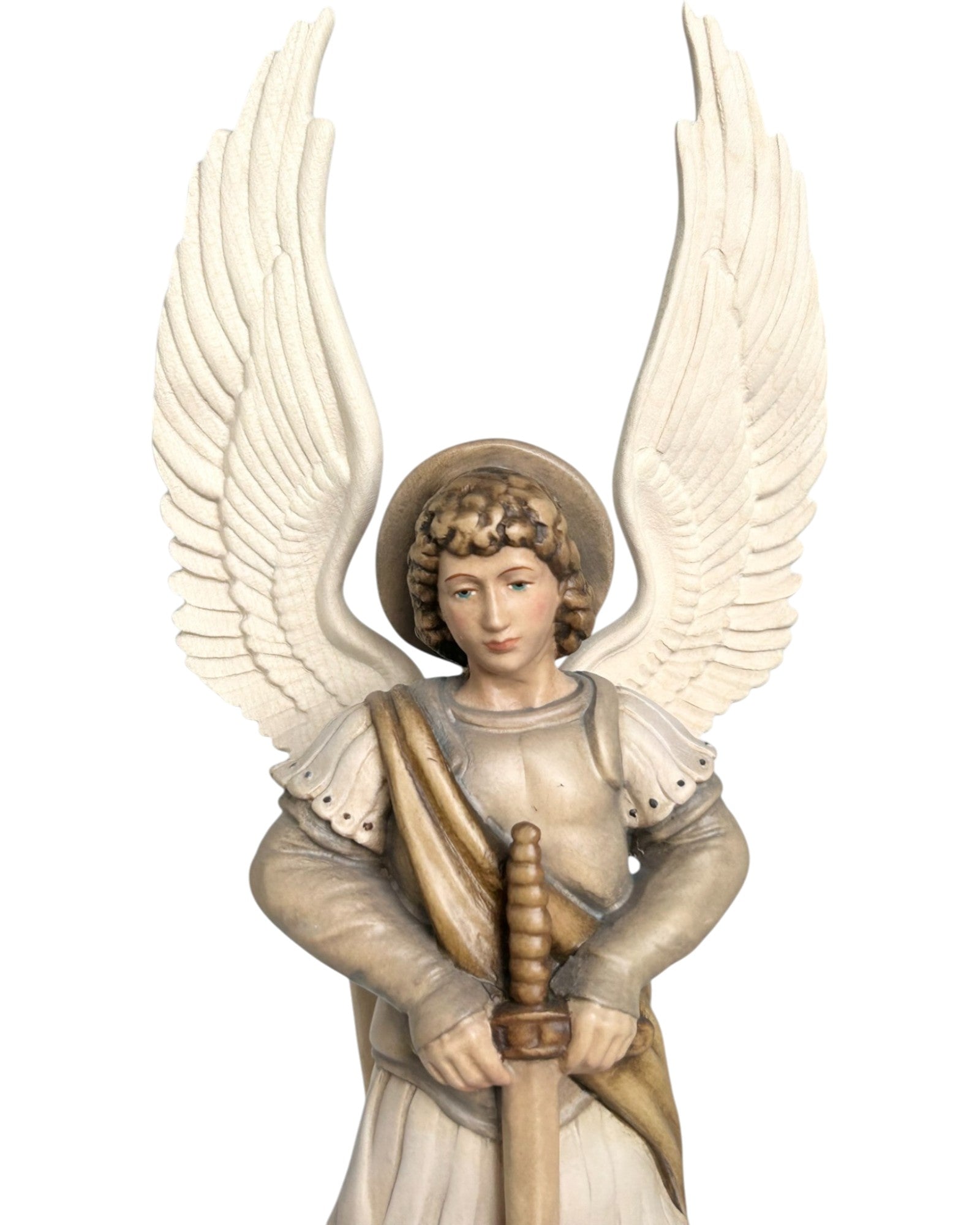 Saint Michel Archange avec épée et diable en bois