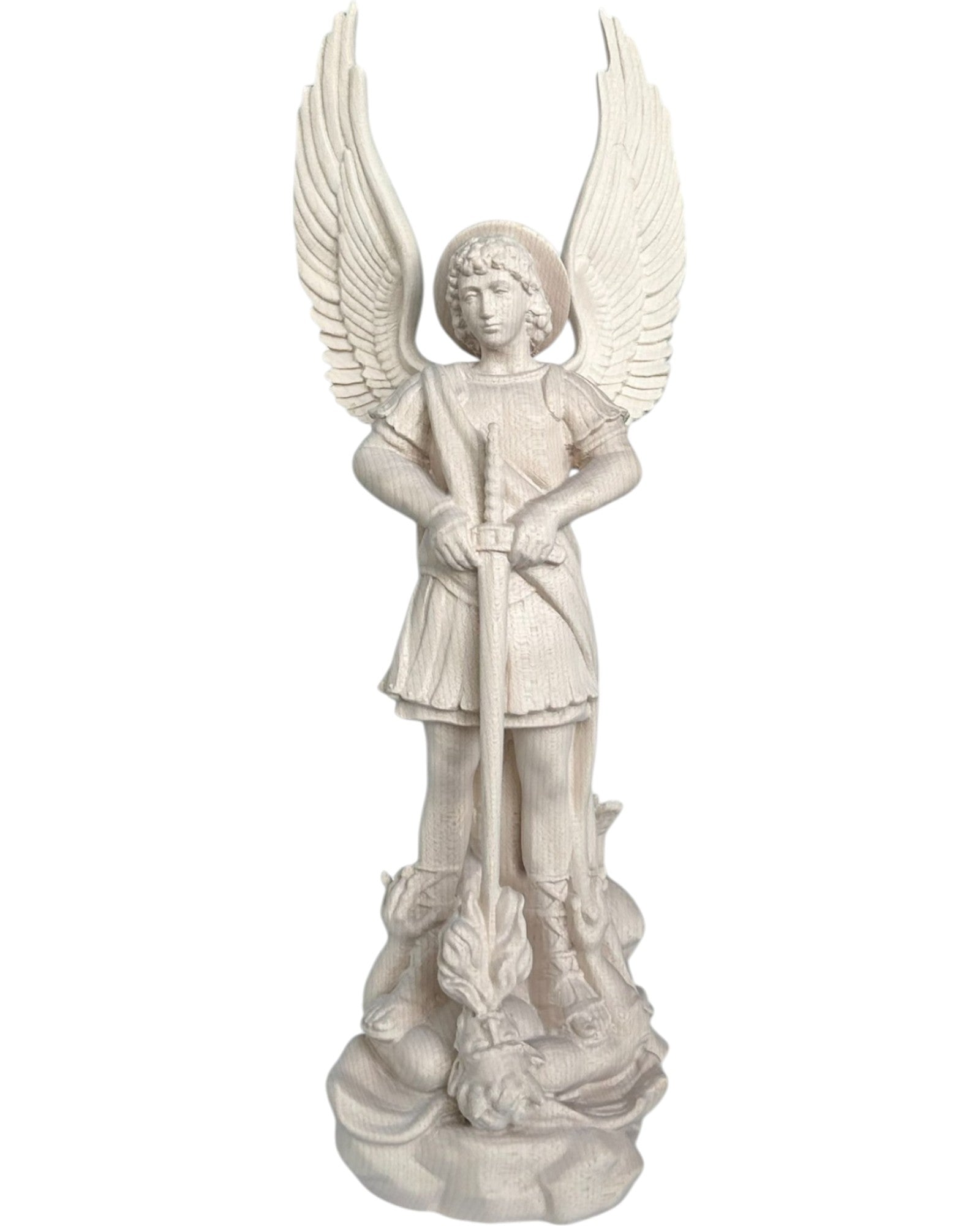 Saint Michel Archange avec épée et diable en bois