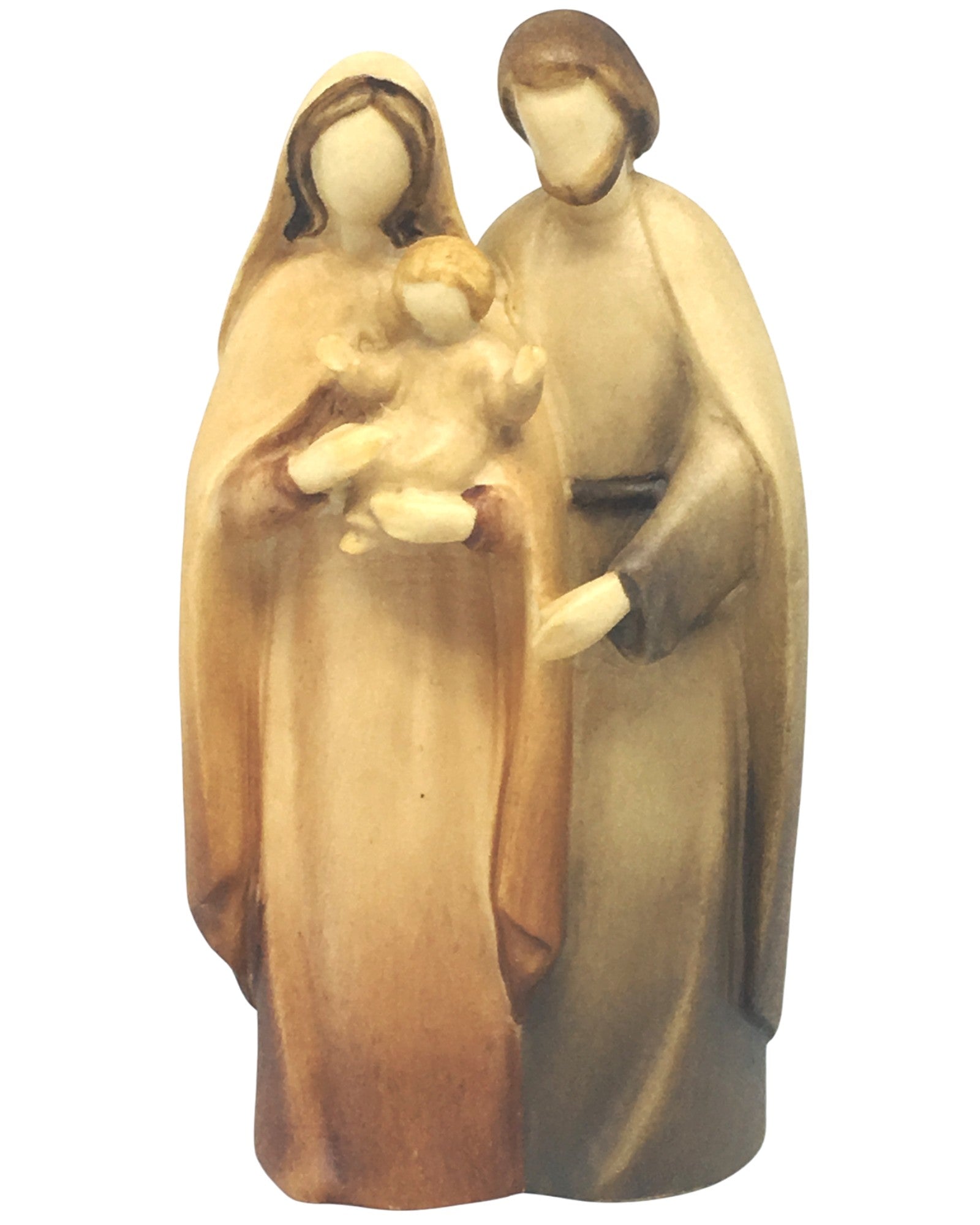 Blockkrippe Heilige Familie aus Holz - mit Ölfarben lasiert