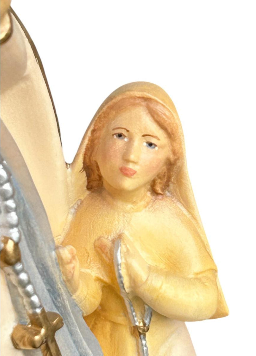 Statua Madonna di Lourdes con Bernadette in legno