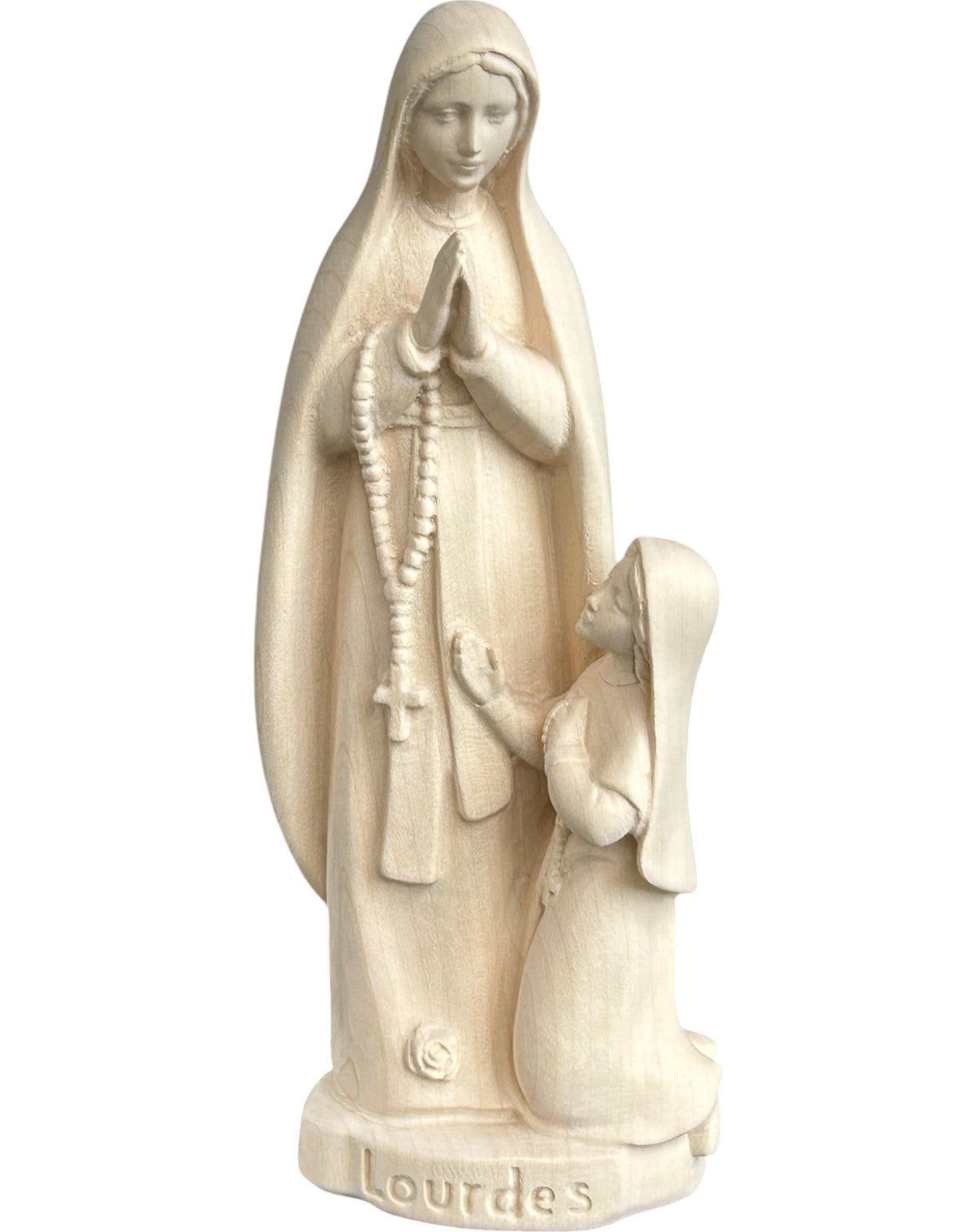 Lourdes Madonna mit Bernadette in Holz - mit Ölfarben lasiert