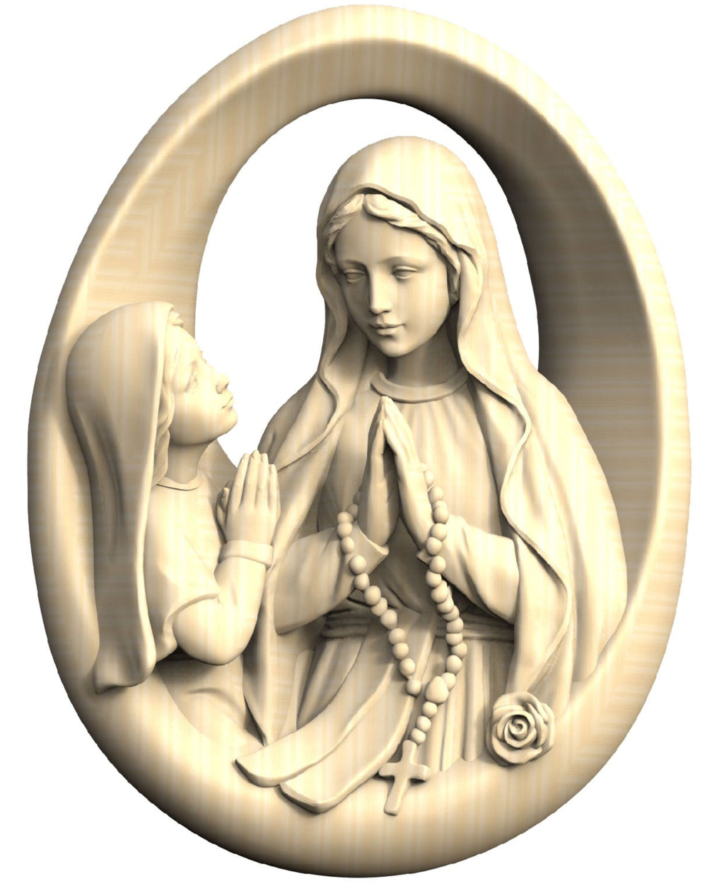 Relief Lourdes Madonna mit Bernadette zum hängen - mit Ölfarben lasiert