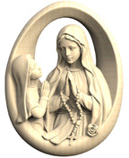 Relief Lourdes Madonna mit Bernadette zum hängen - mit Ölfarben lasiert