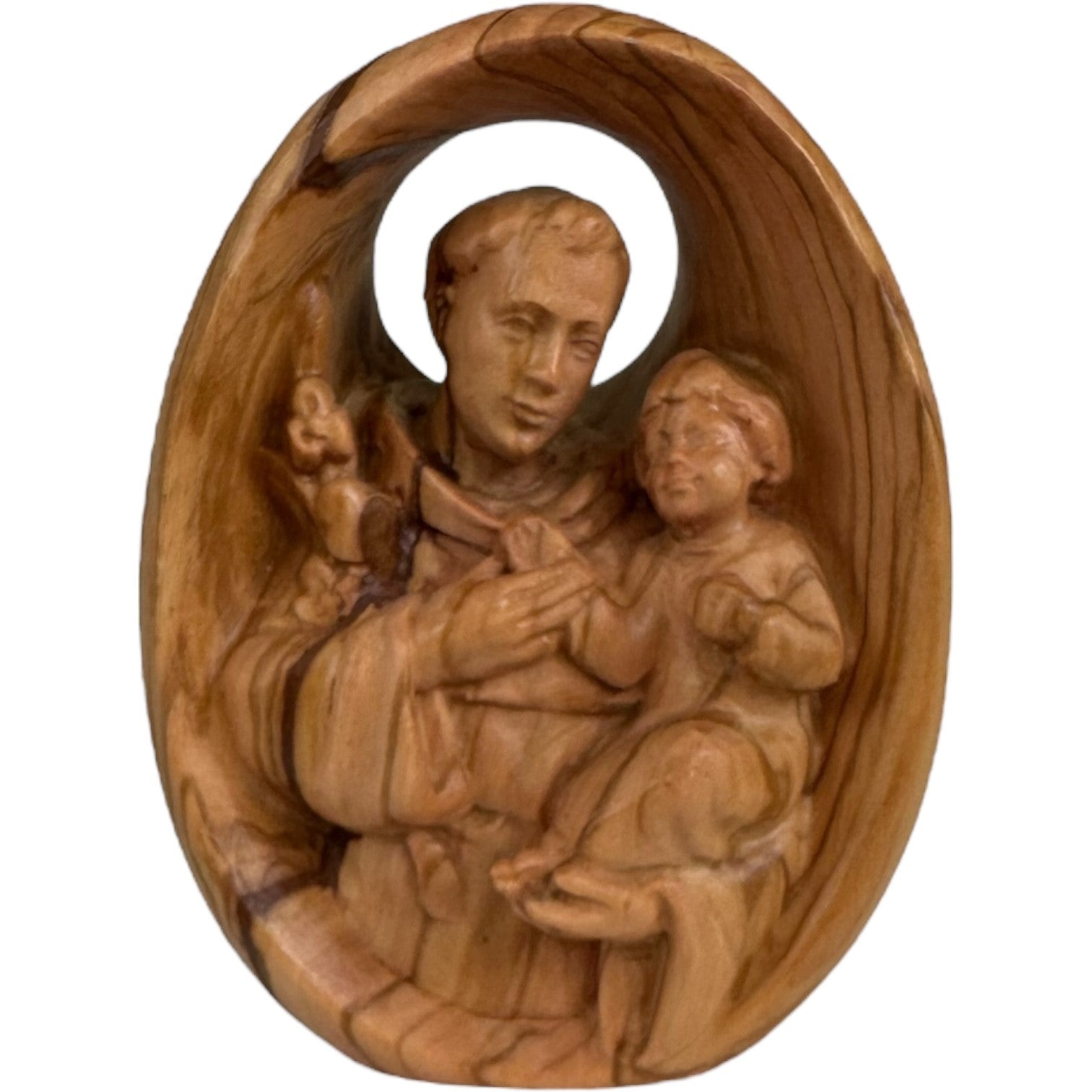Relief des heiligen Antonius aus Holz - mit Ölfarben lasiert