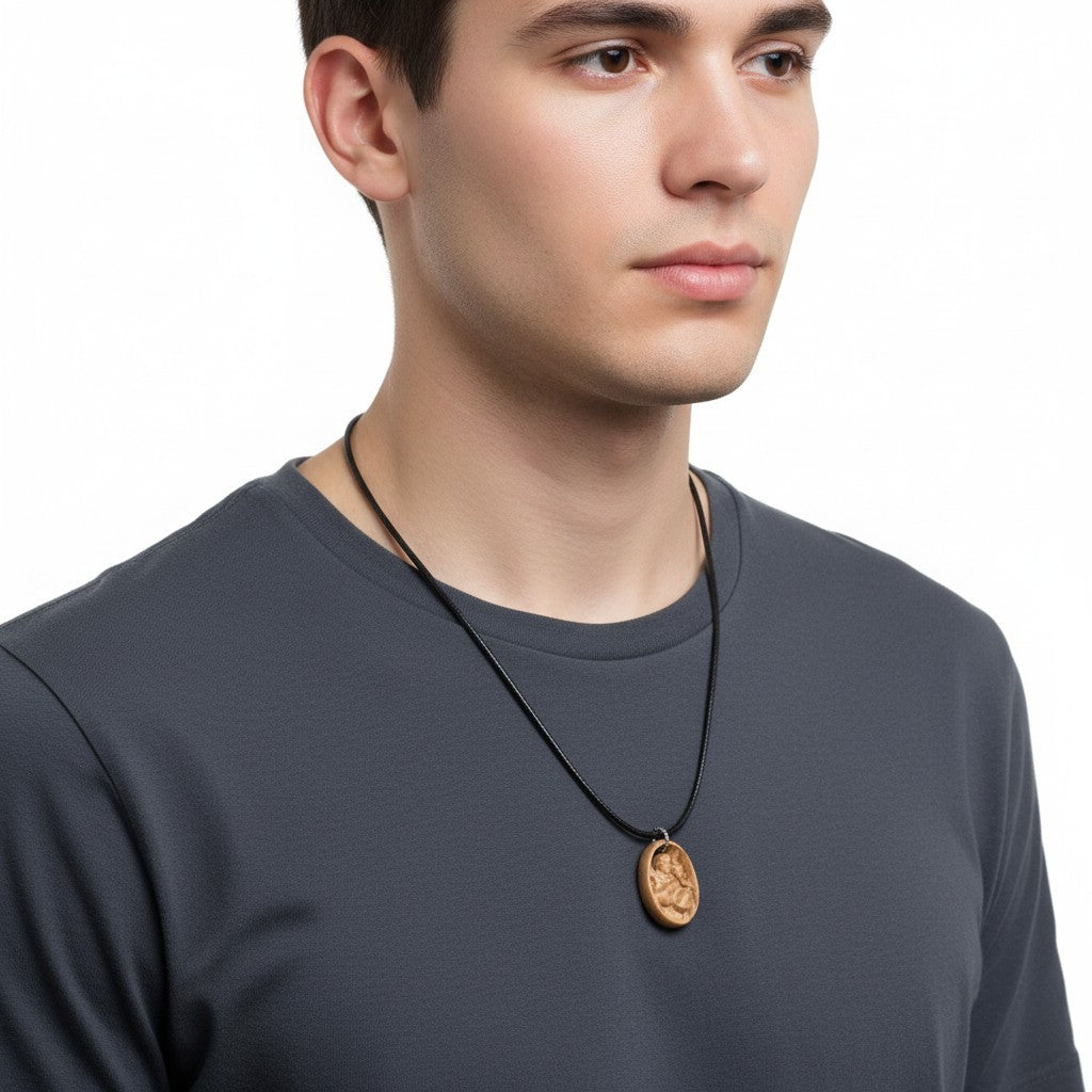 Medalion Rzeźba Świętego Antoniego z Dzieciątkiem Jezus z Cennego Drewna z Val Gardena