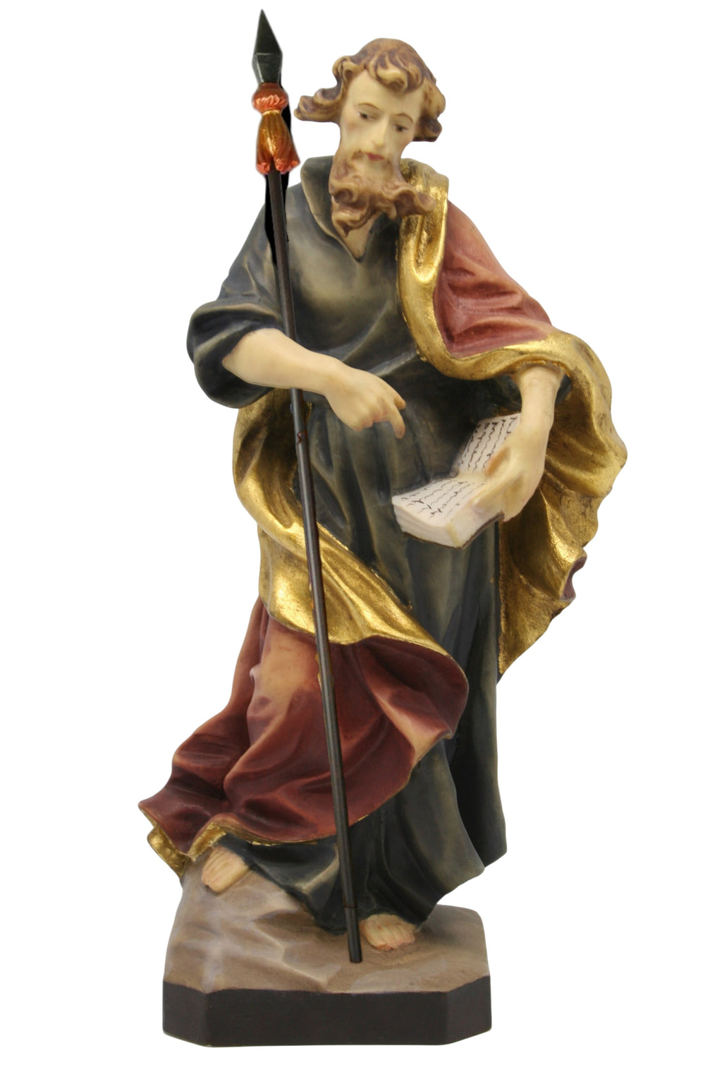 Holzskulptur des heiligen Thomas, handbemalt