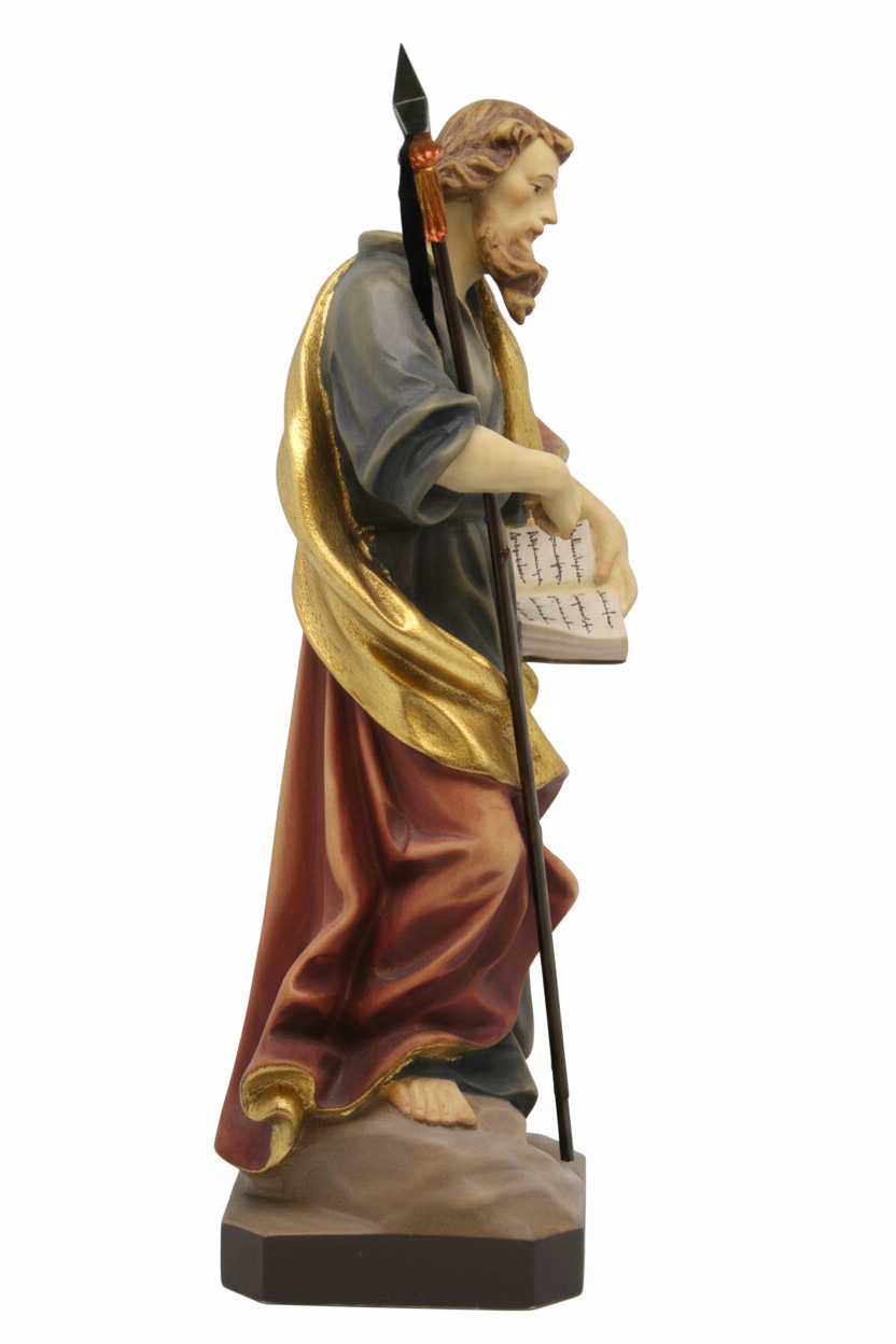 Holzskulptur des heiligen Thomas, handbemalt
