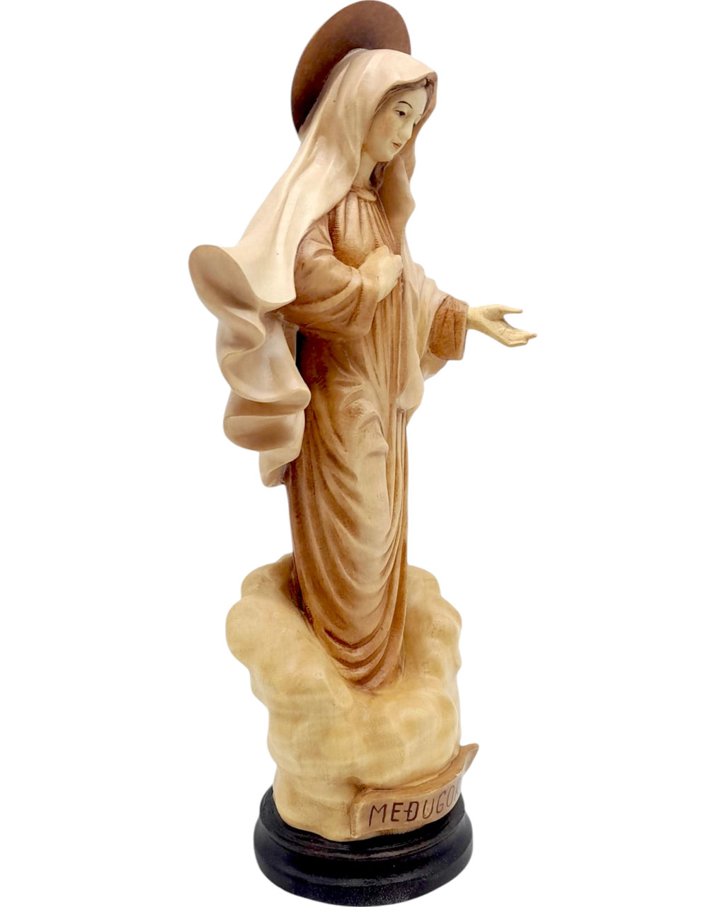 Madonna von Medjugorje Holz Statue - mit Ölfarben lasiert