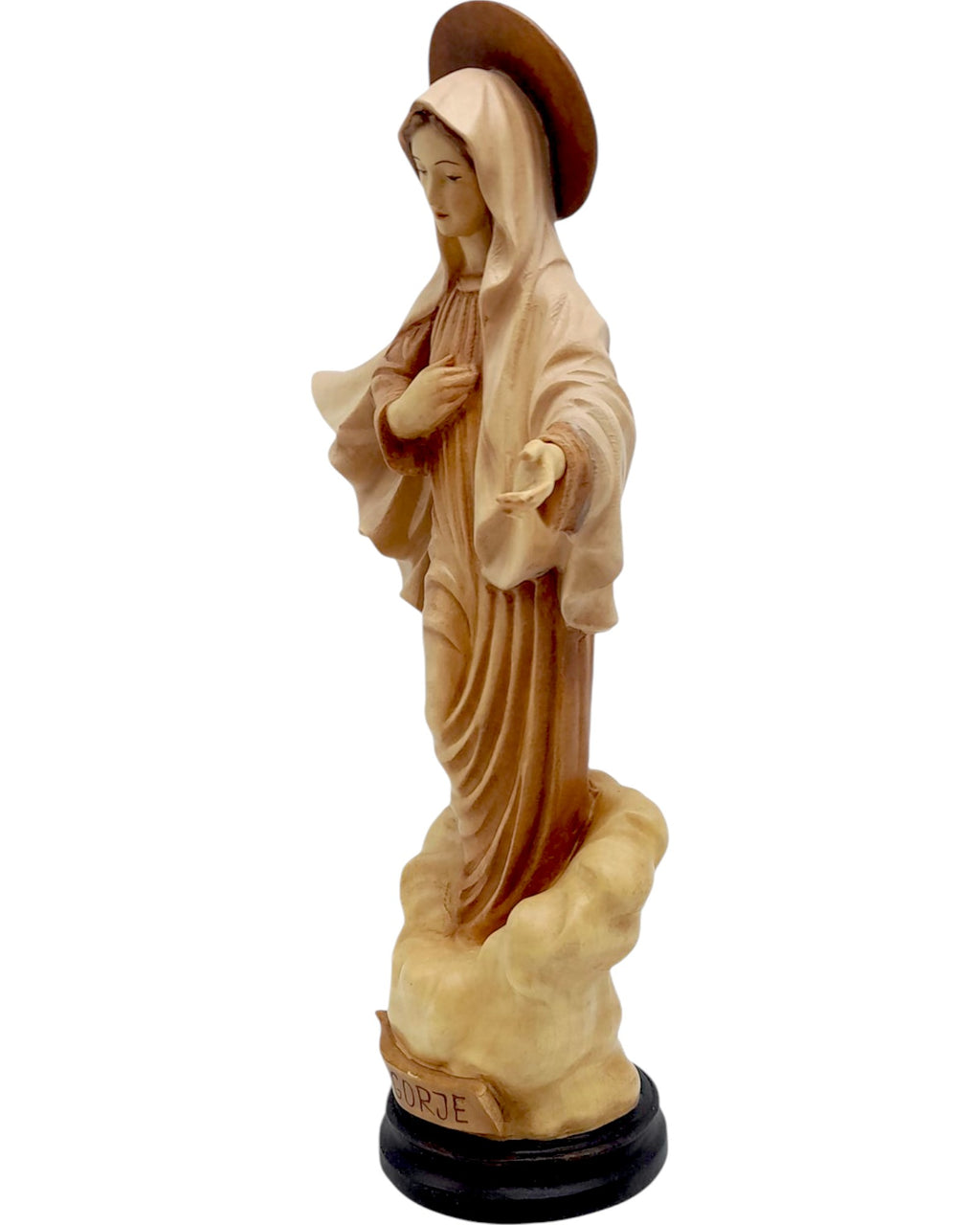 Madonna von Medjugorje Holz Statue - mit Ölfarben lasiert