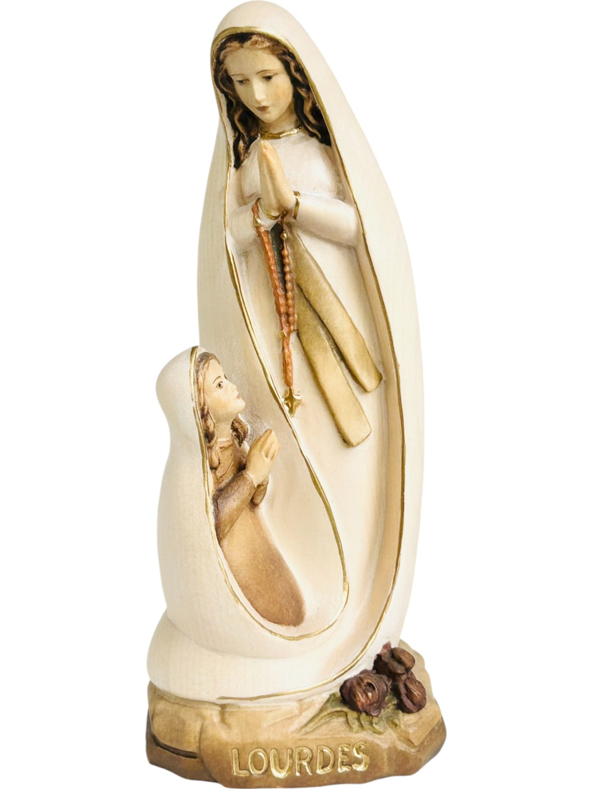 Lourdes Madonna mit Bernadette aus Holz - mit Ölfarben lasiert