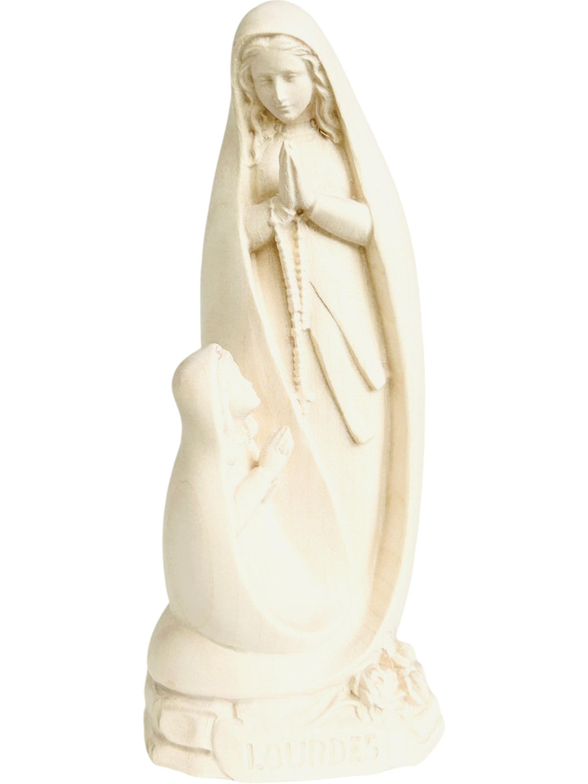 Lourdes Madonna mit Bernadette aus Holz - mit Ölfarben lasiert