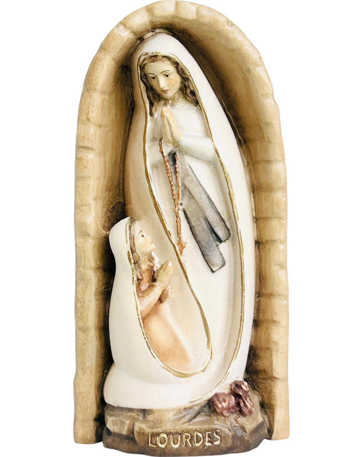 Lourdes mit Bernadette aus Holz - mit Ölfarben lasiert