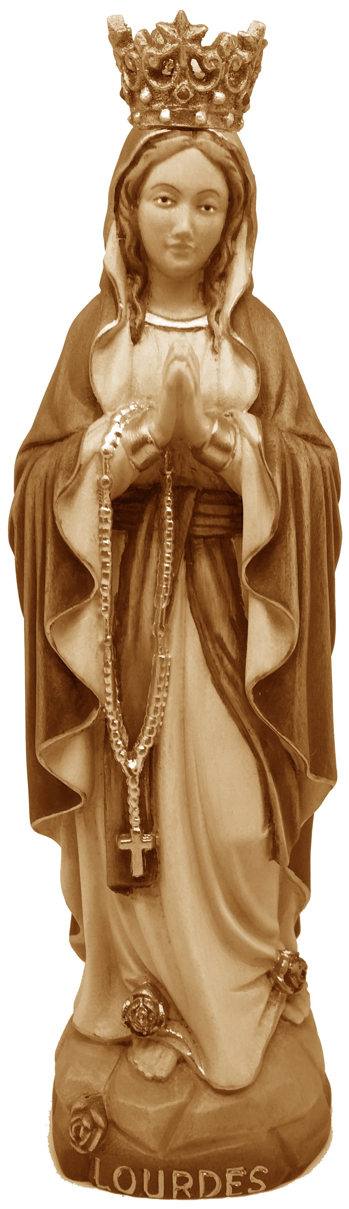 Lourdes Madonna mit Krone aus Holz - mit Ölfarben lasiert