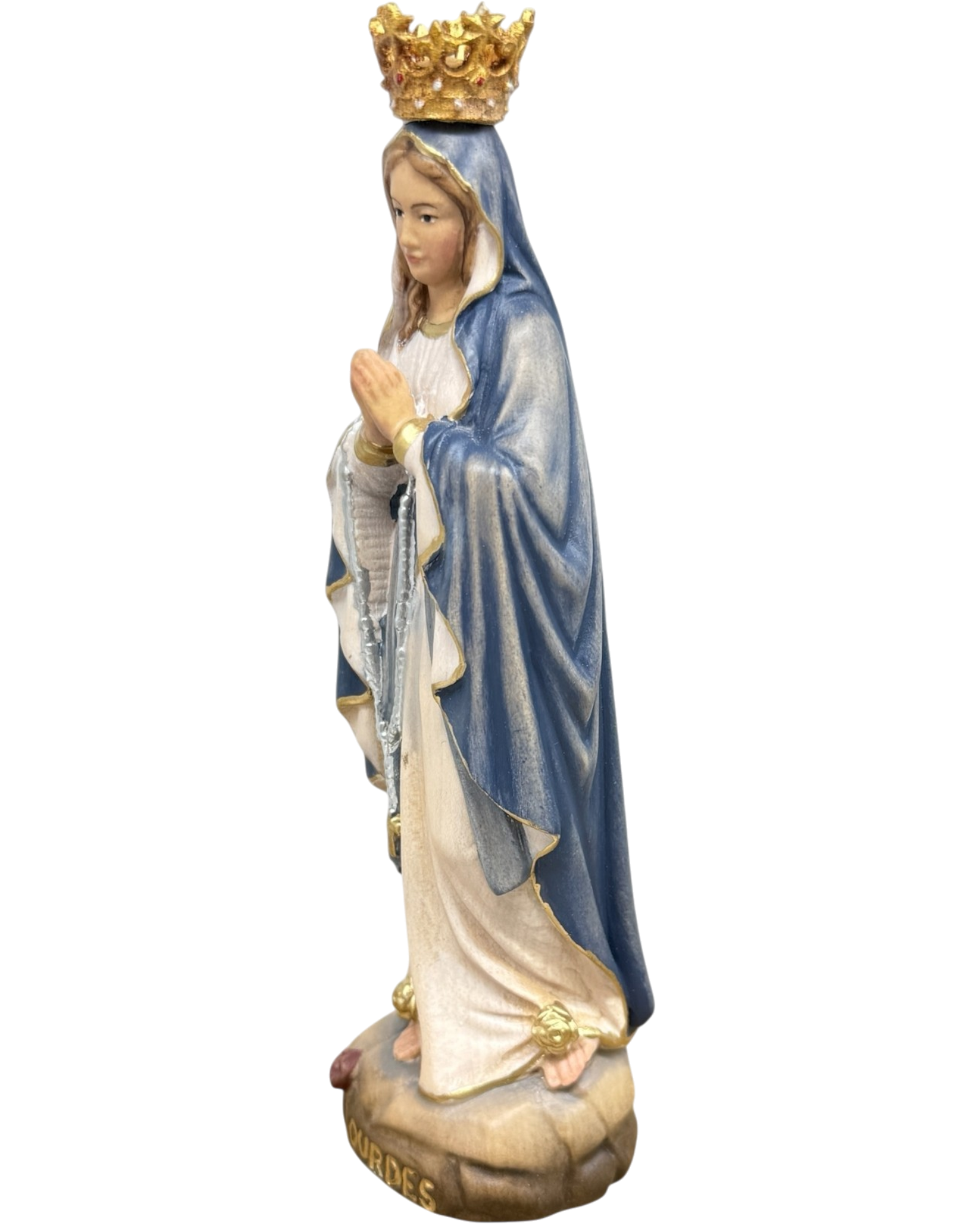 Our Lady of Lourdes Statue with Golden Crown in Carved Wood