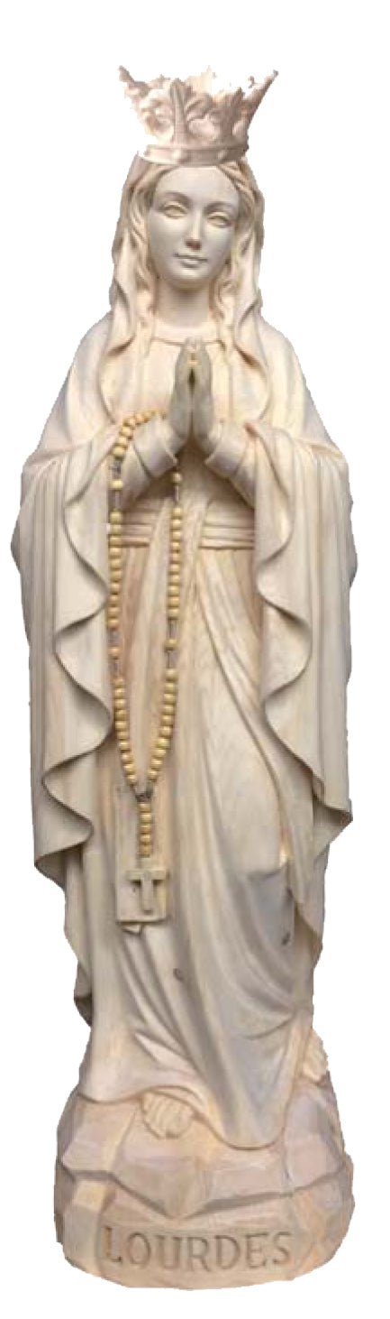 Lourdes Madonna mit Krone aus Holz - mit Ölfarben lasiert