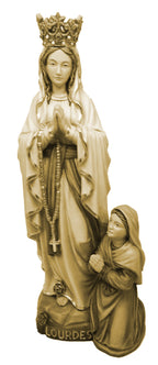 Lourdes Madonna mit Krone und Bernadette Holz Statue - mit Ölfarben lasiert