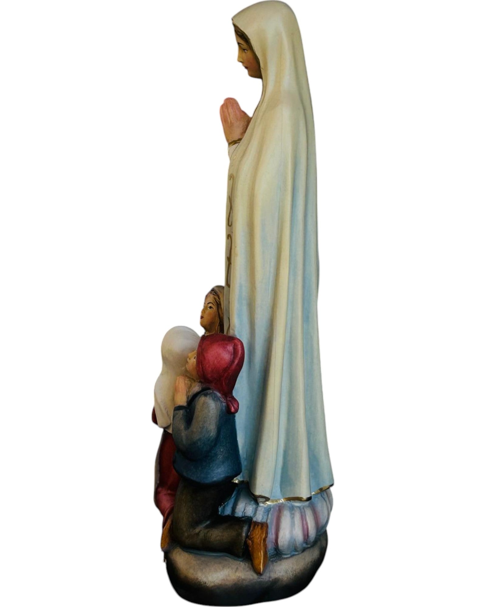 Madonna aus Fatima mit Hirtenjungen aus Holz - mit Ölfarben lasiert