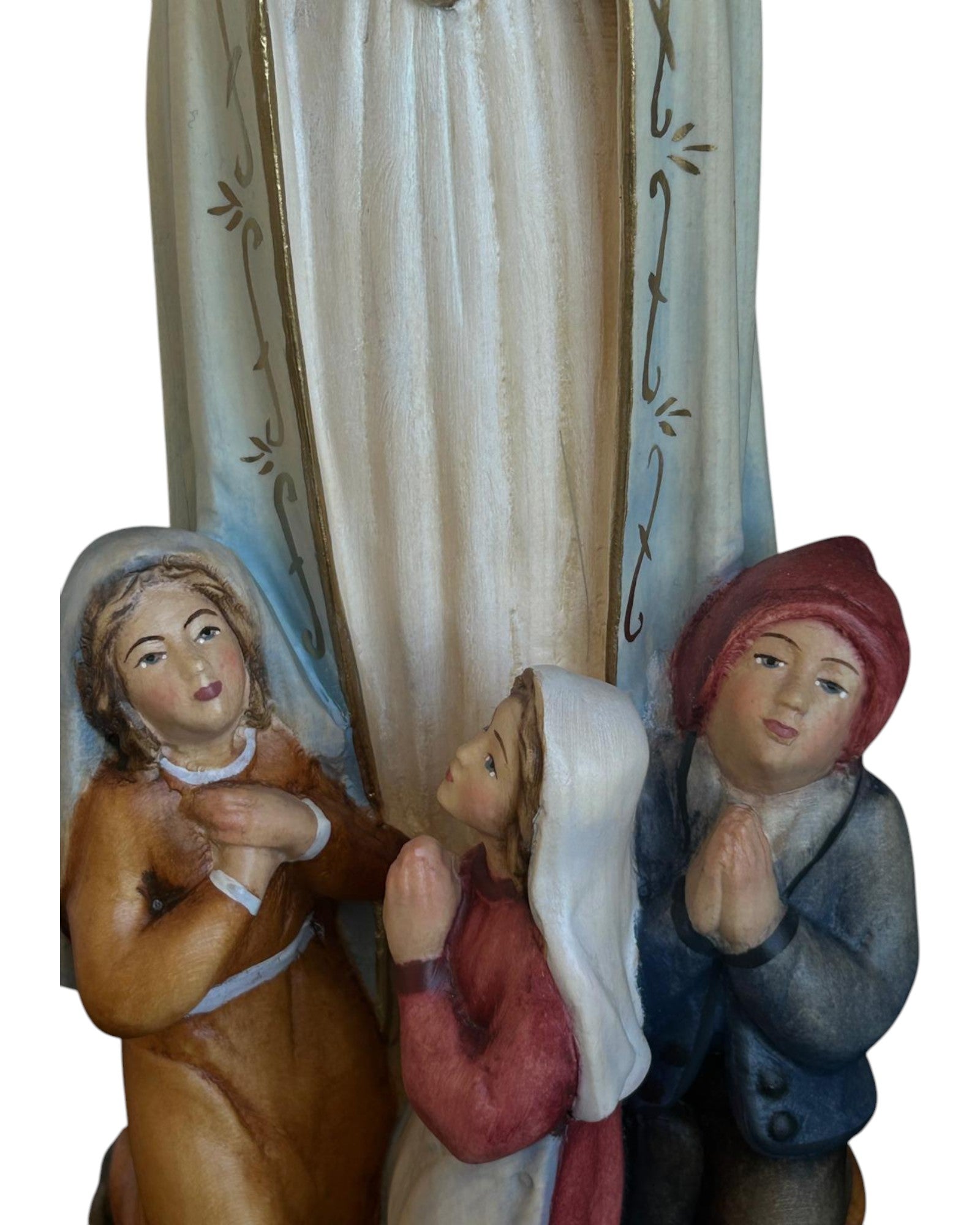 Madonna aus Fatima mit Hirtenjungen aus Holz - mit Ölfarben lasiert