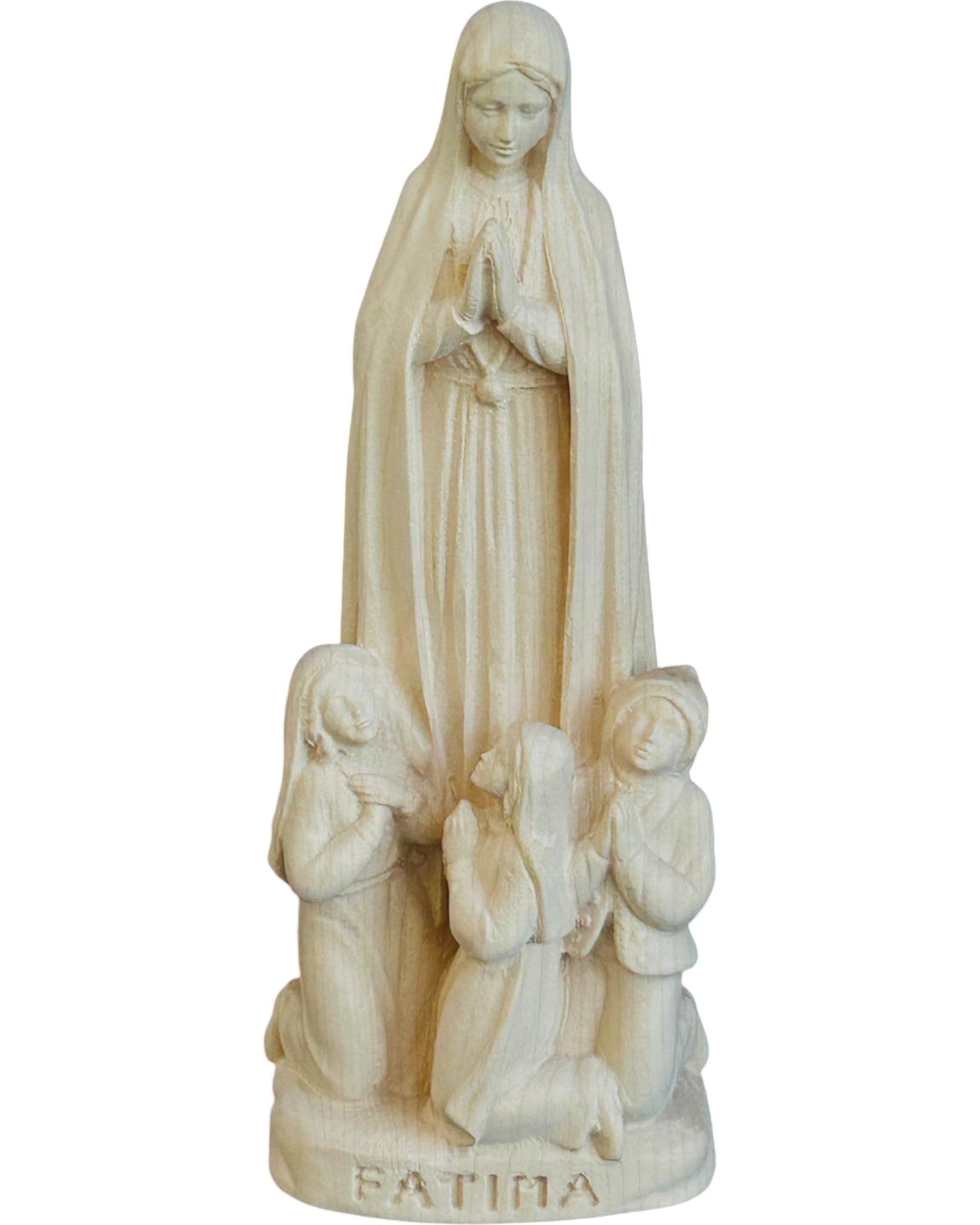 Madonna aus Fatima mit Hirtenjungen aus Holz - mit Ölfarben lasiert