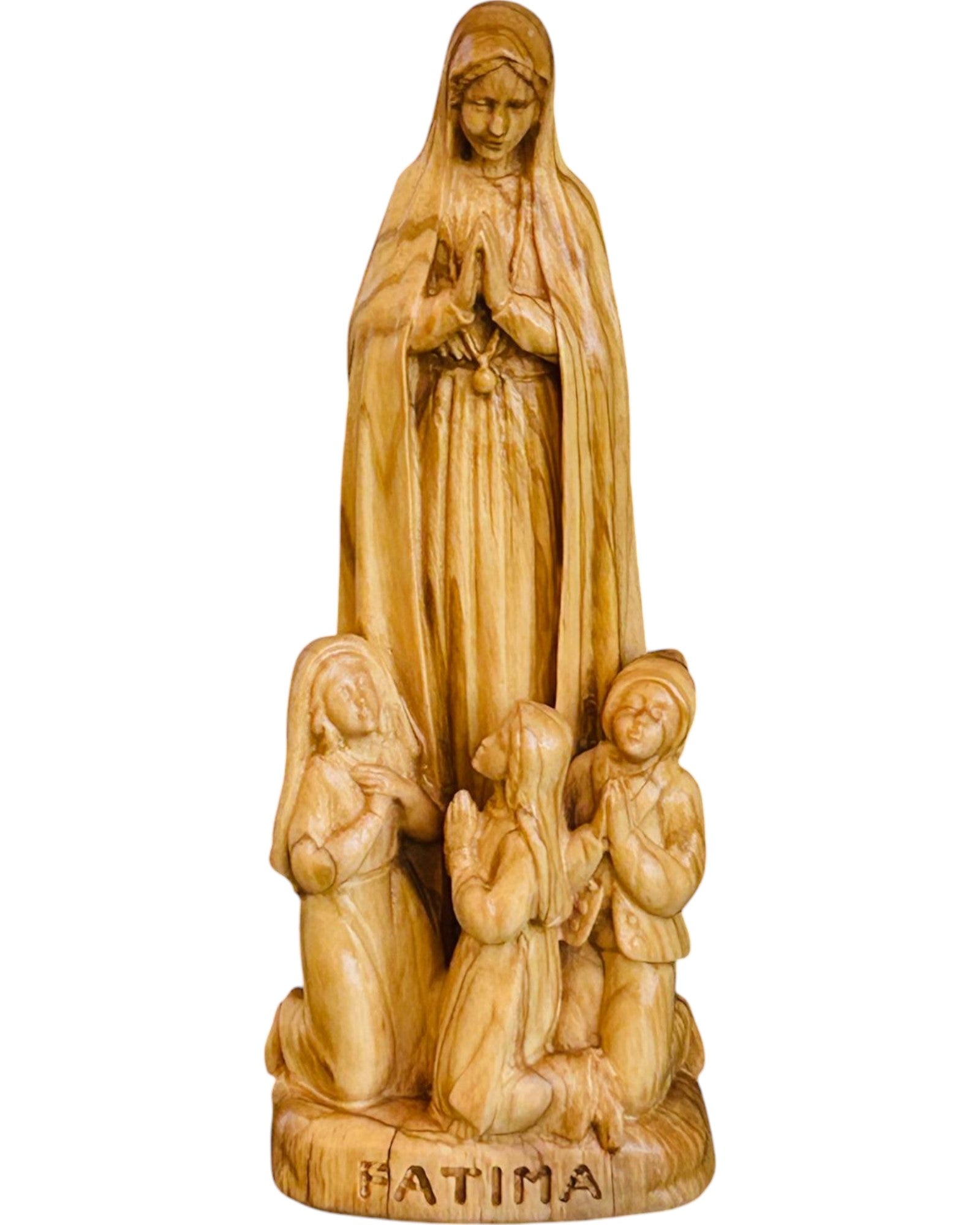 Madonna aus Fatima mit Hirtenjungen aus Holz - mit Ölfarben lasiert