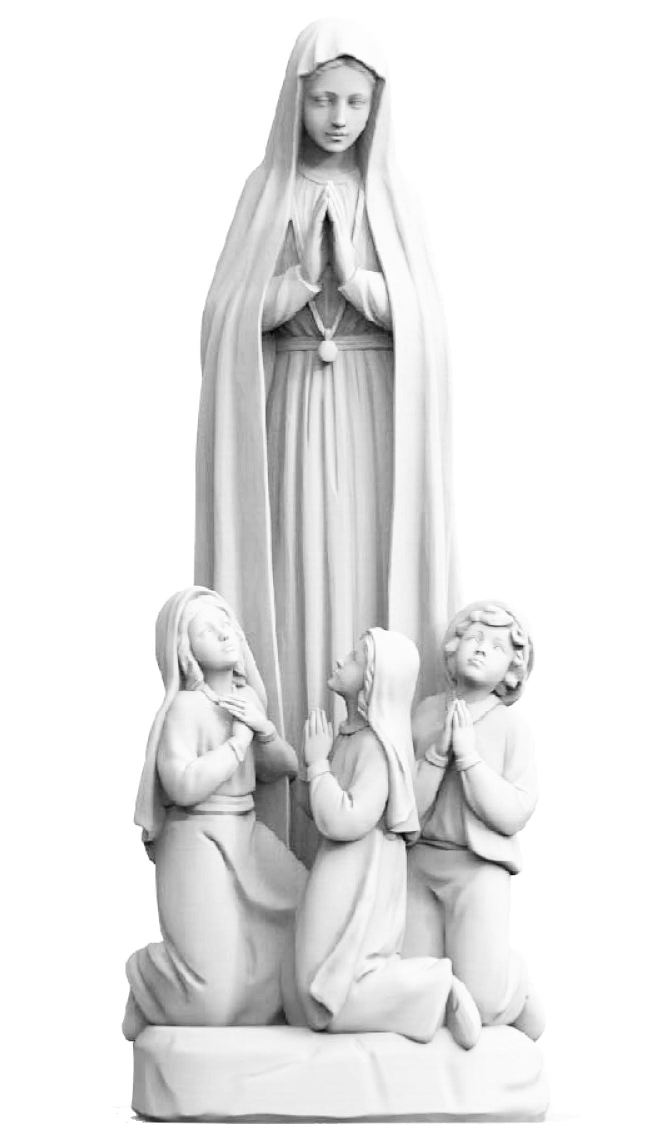 Notre-Dame de Fatima pèlerine avec les trois enfants bergers en fibre de verre