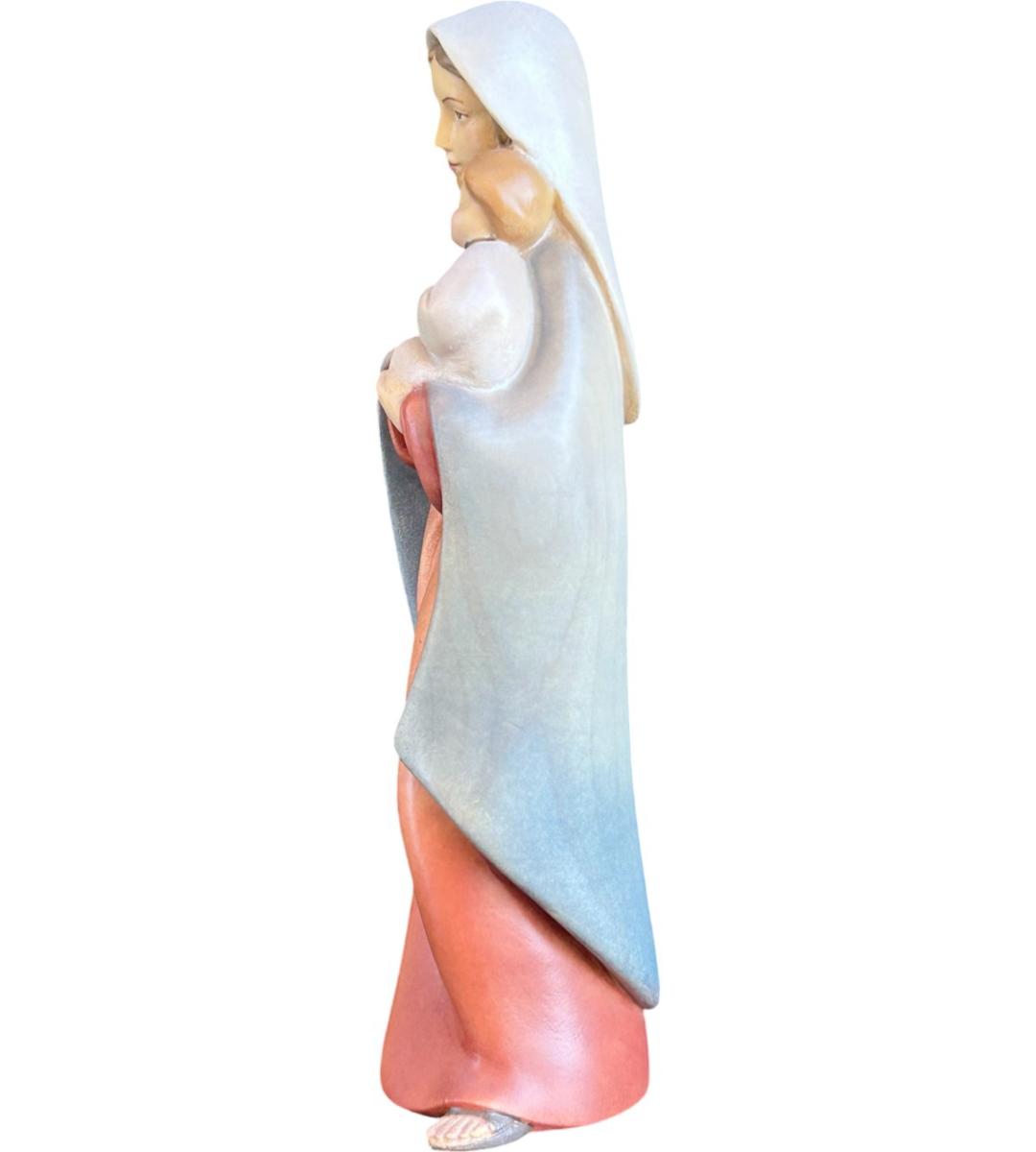 Mother with Child Madonna wood statue - color
