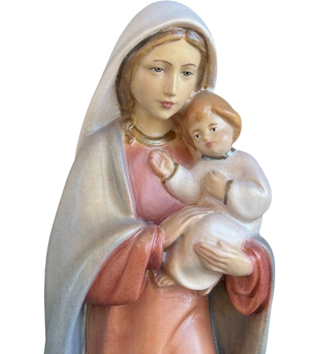 Mother with Child Madonna wood statue - color