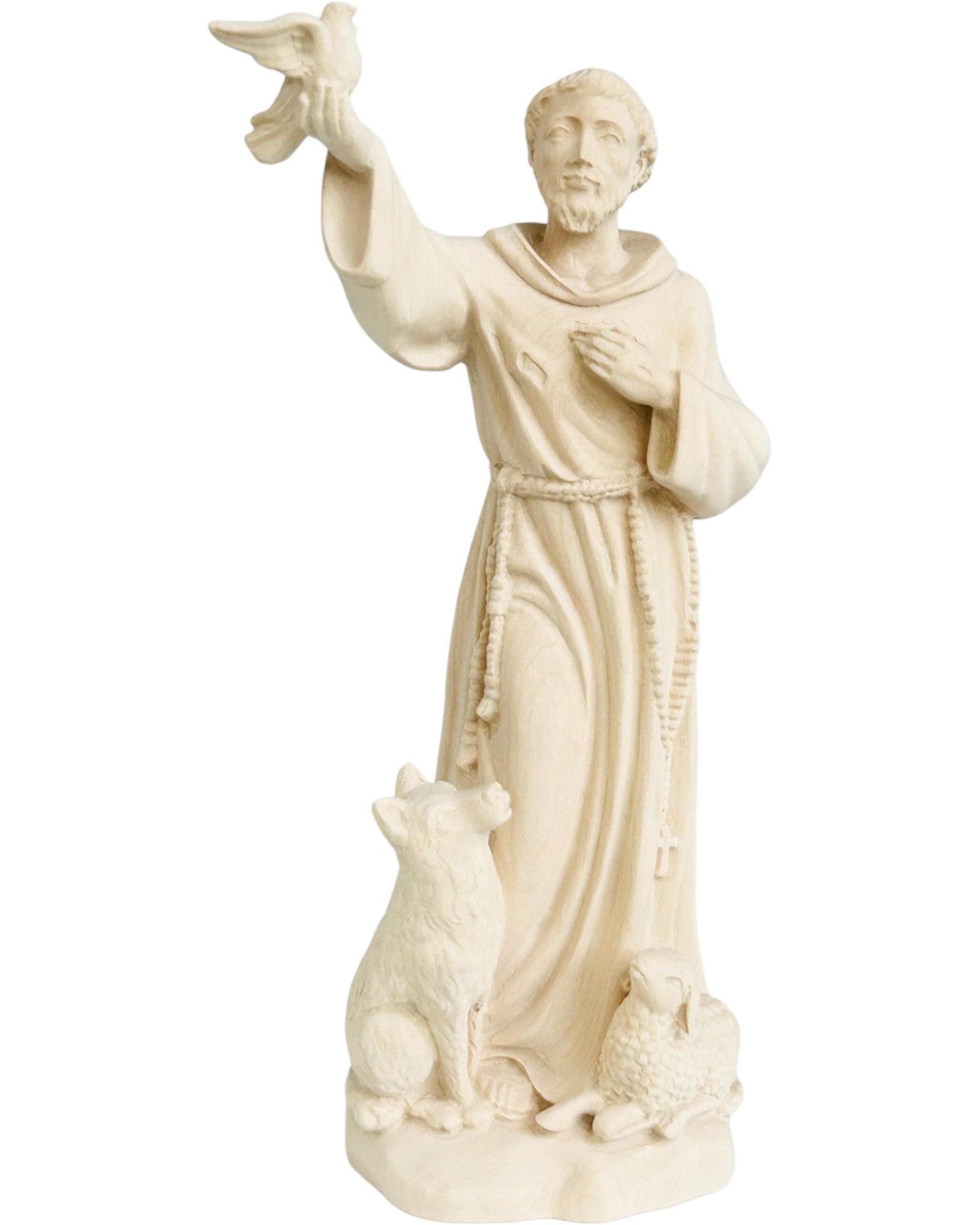 Saint Francis from Assisi with Flying Dove wood statue - color