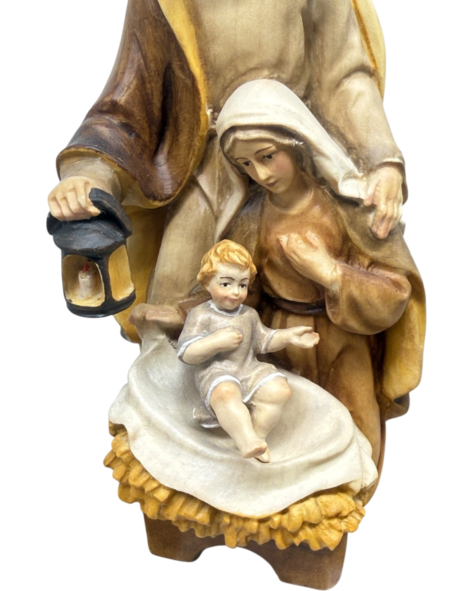 Sacra Famiglia Scolpita in Legno con Culla Barocca | Dipinta a Mano | Val Gardena