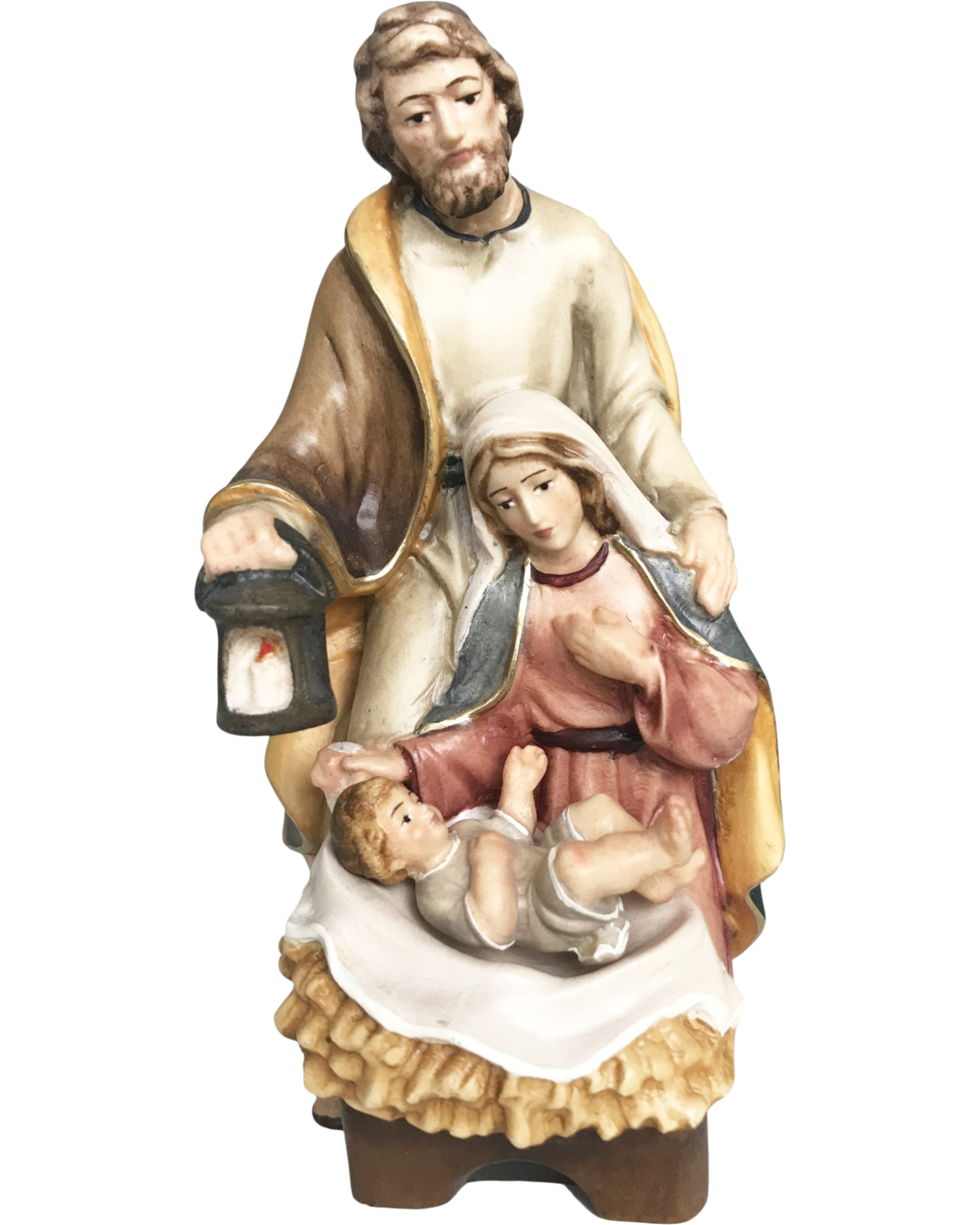 Sacra Famiglia Scolpita in Legno con Culla Barocca | Dipinta a Mano | Val Gardena