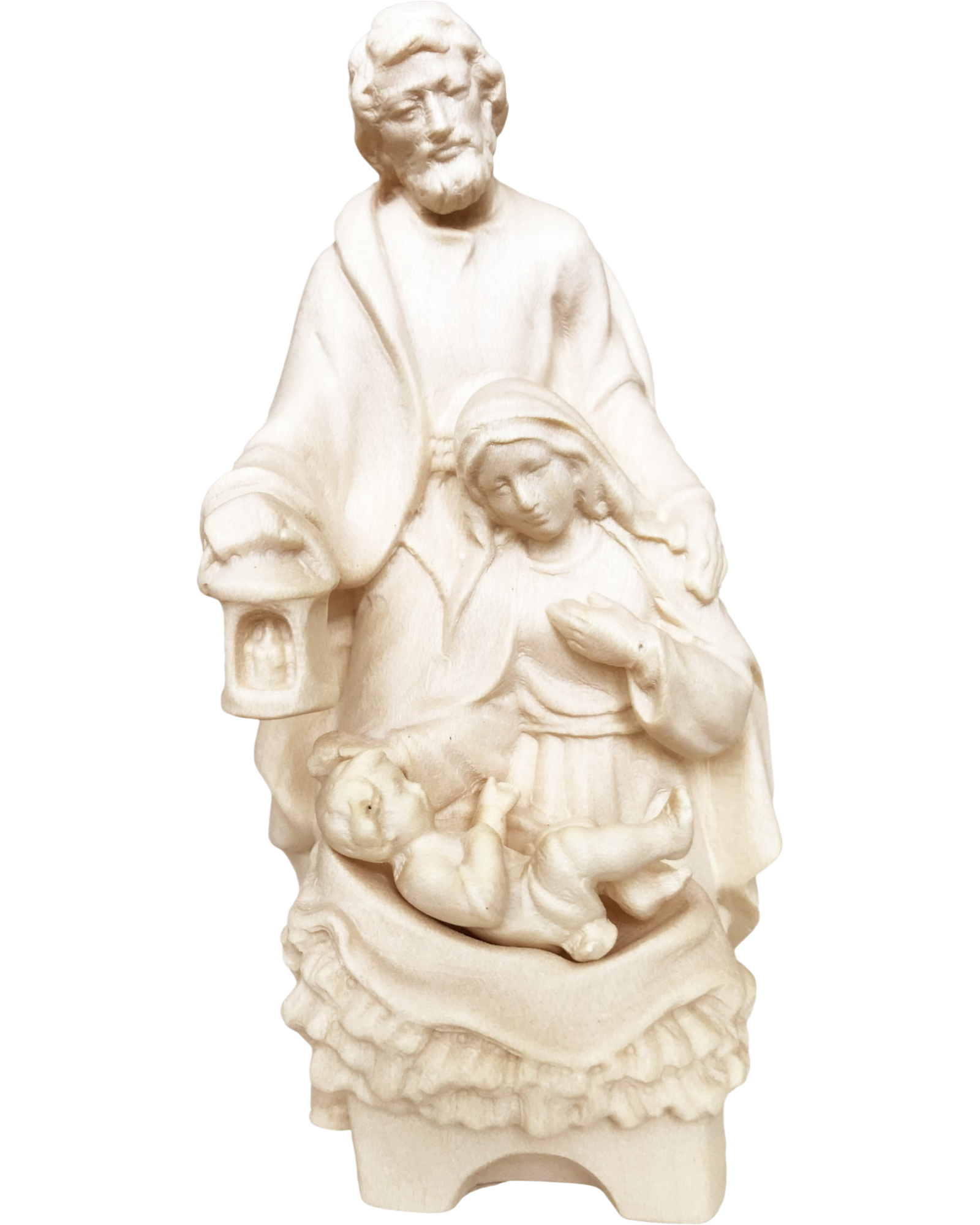 Sacra Famiglia Scolpita in Legno con Culla Barocca | Dipinta a Mano | Val Gardena