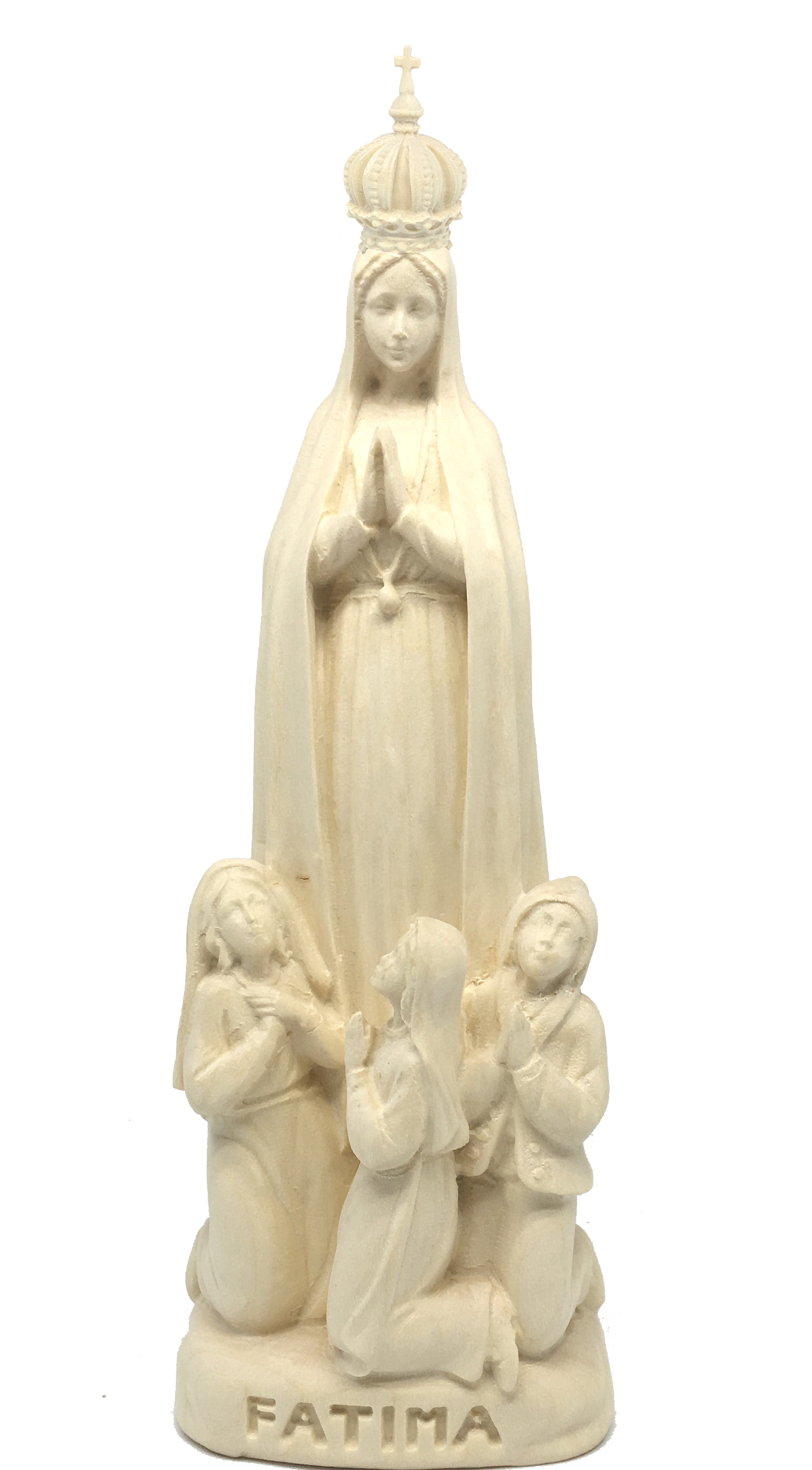 Madonna von Fatima mit Hirtenjungen und Krone aus Holz - mit Ölfarben lasiert