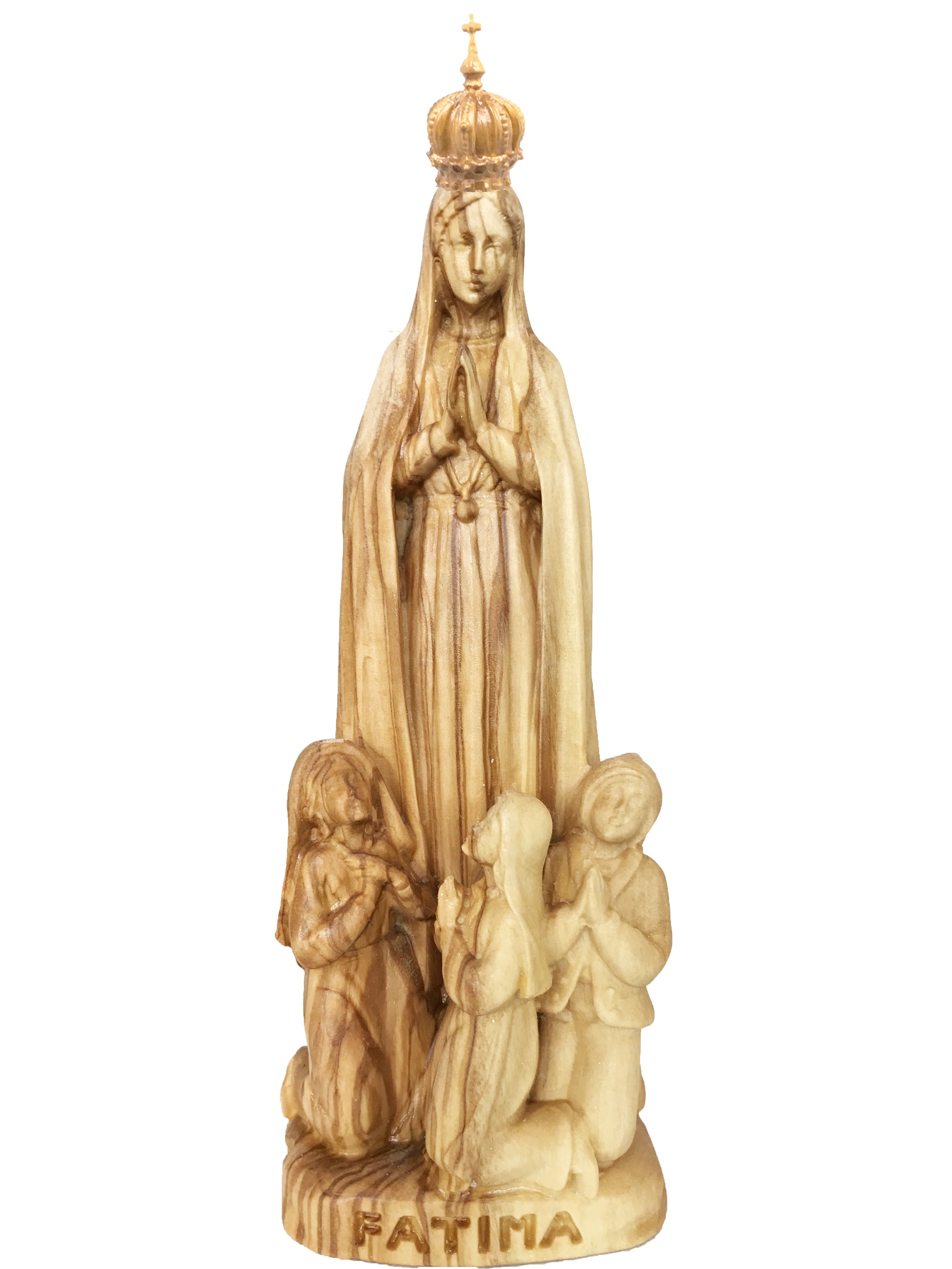 Madonna von Fatima mit Hirtenjungen und Krone aus Holz - mit Ölfarben lasiert