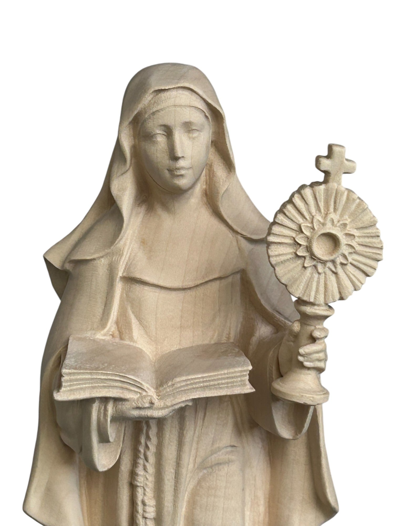 Heilige Klara von Assisi aus Holz - mit Ölfarben lasiert