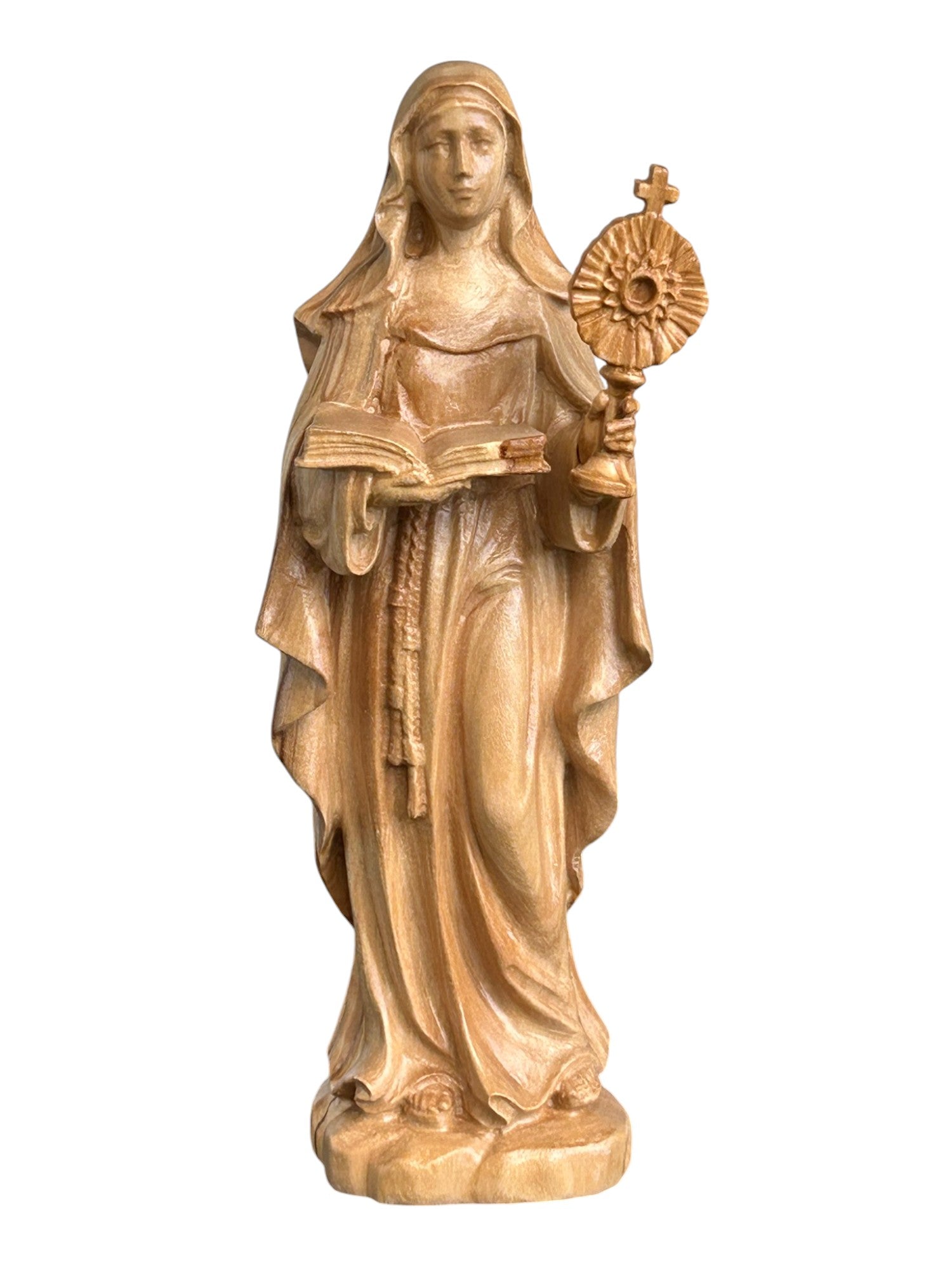 Heilige Klara von Assisi aus Holz - mit Ölfarben lasiert
