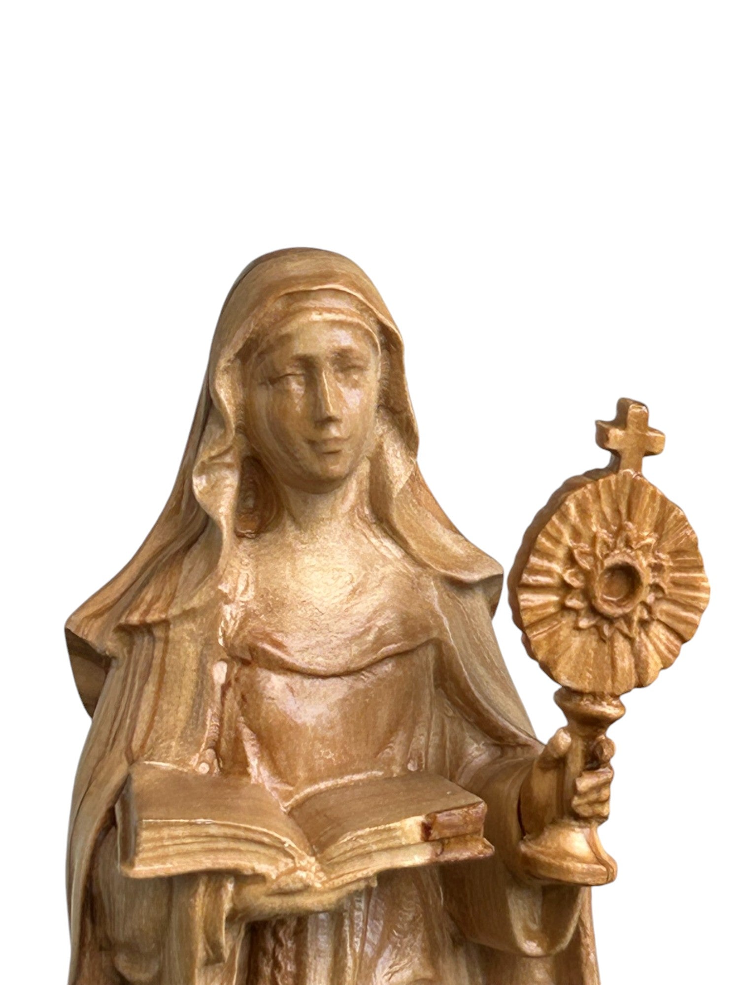 Heilige Klara von Assisi aus Holz - mit Ölfarben lasiert