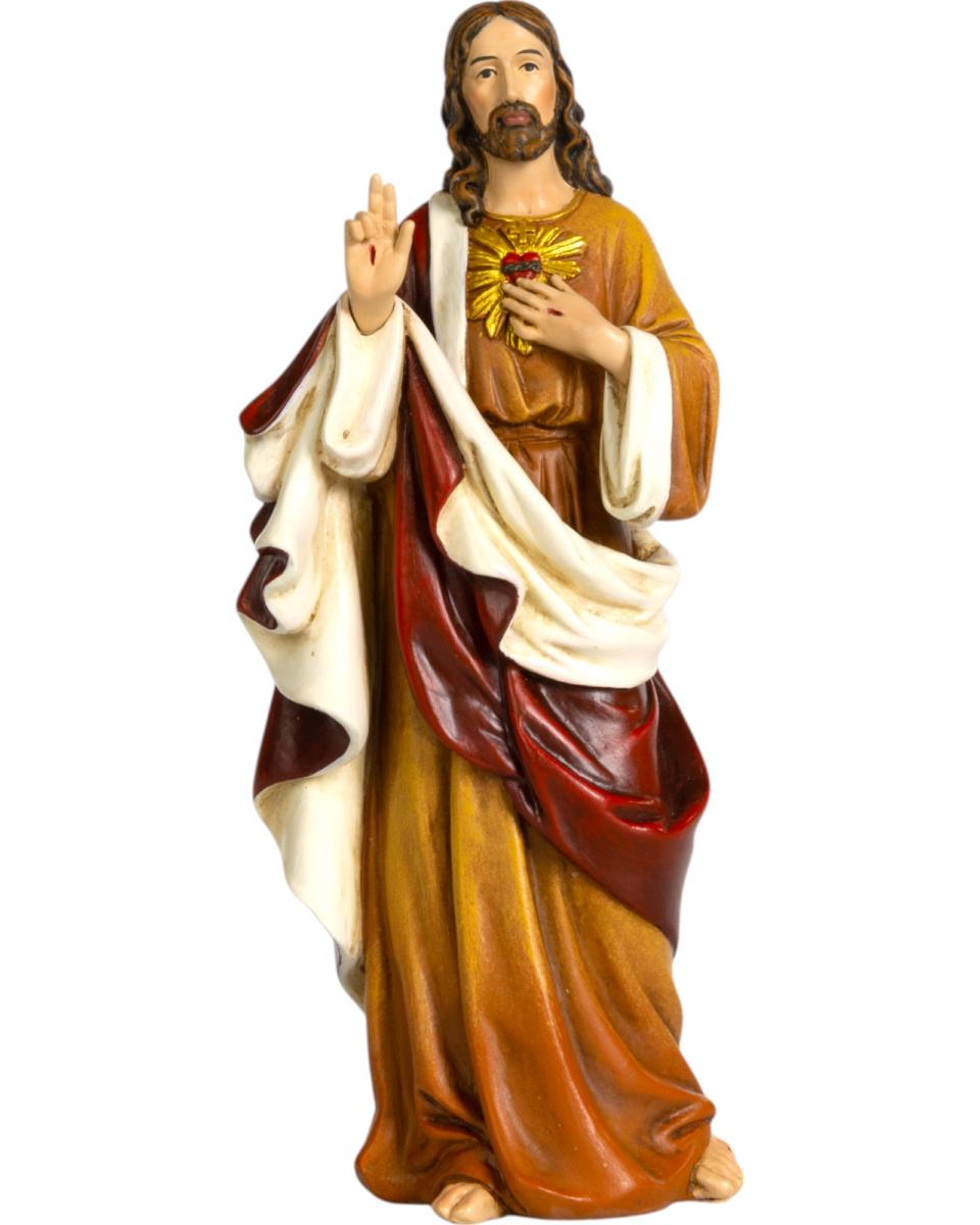 Statue en bois sculptée du Sacré-Coeur de Jésus