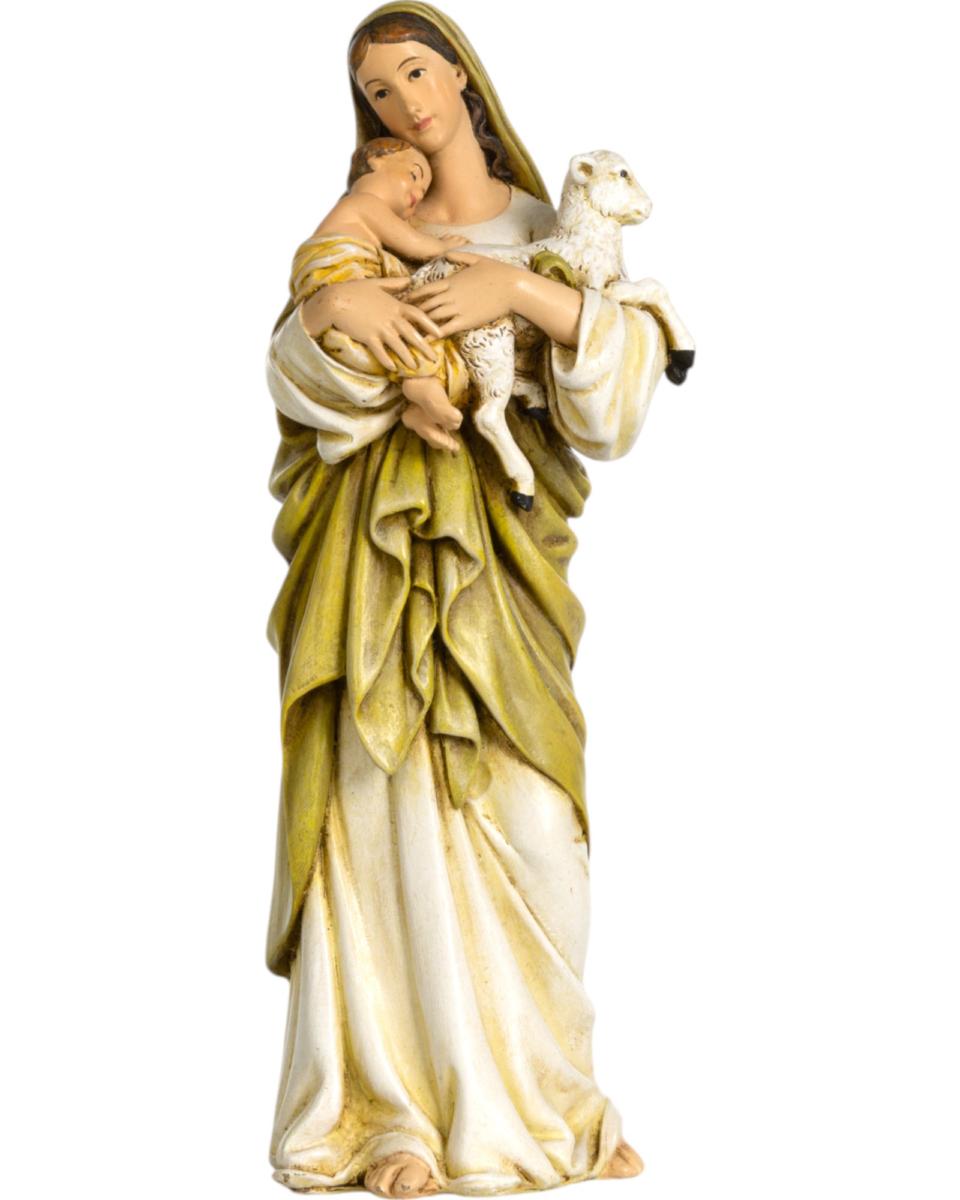 Madone avec enfant et mouton en pâte de bois