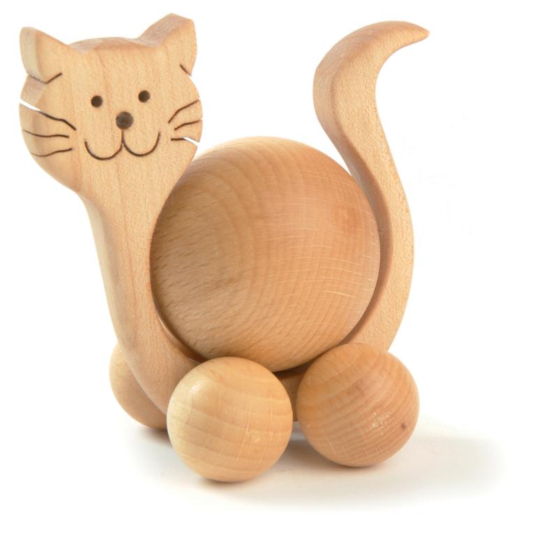 Chat mobile en bois roulant
