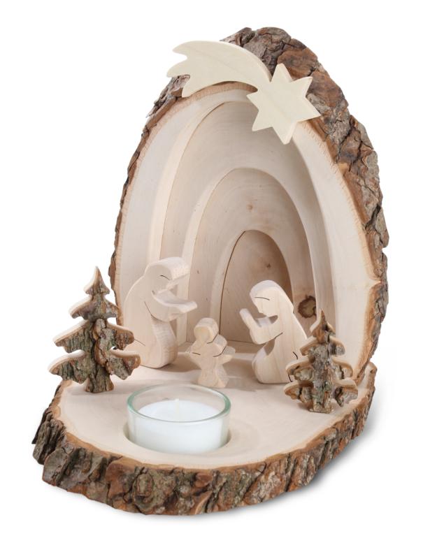Crèche en écorce avec porte-lampe 15 cm x 18 cm
