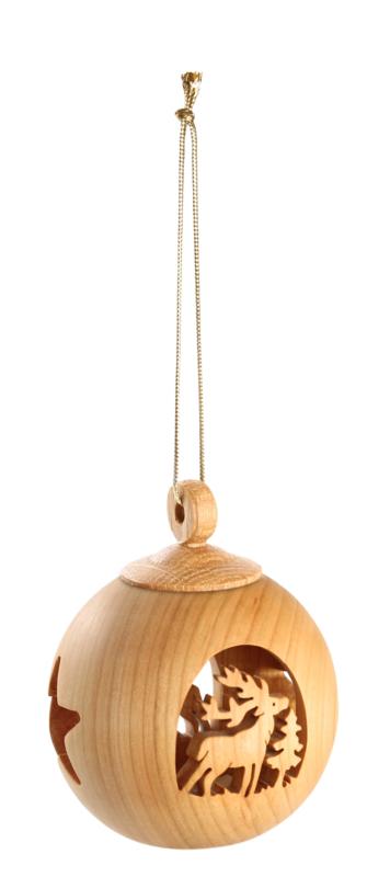 Boule de Noël en bois avec cerf et arbre