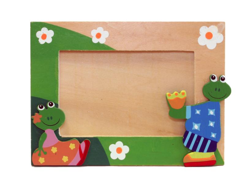 Cadre photo en bois avec grenouilles